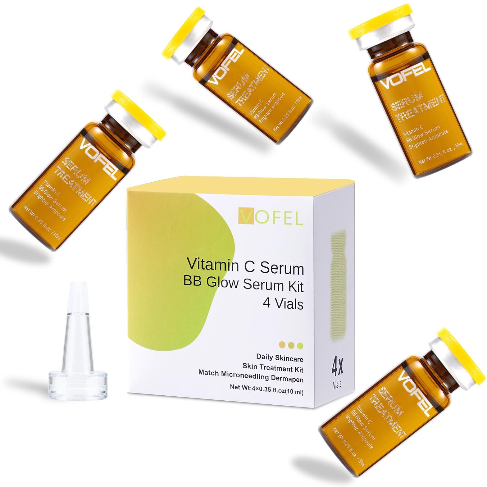 Vofel Vitamin C Serum For Face Hyaluronic Acid Serum Anti Aging Moisturizer 0.35 Oz 4 Vials Facial Serums Bb Glow Starter Kit (4Pc New Vc Kit)