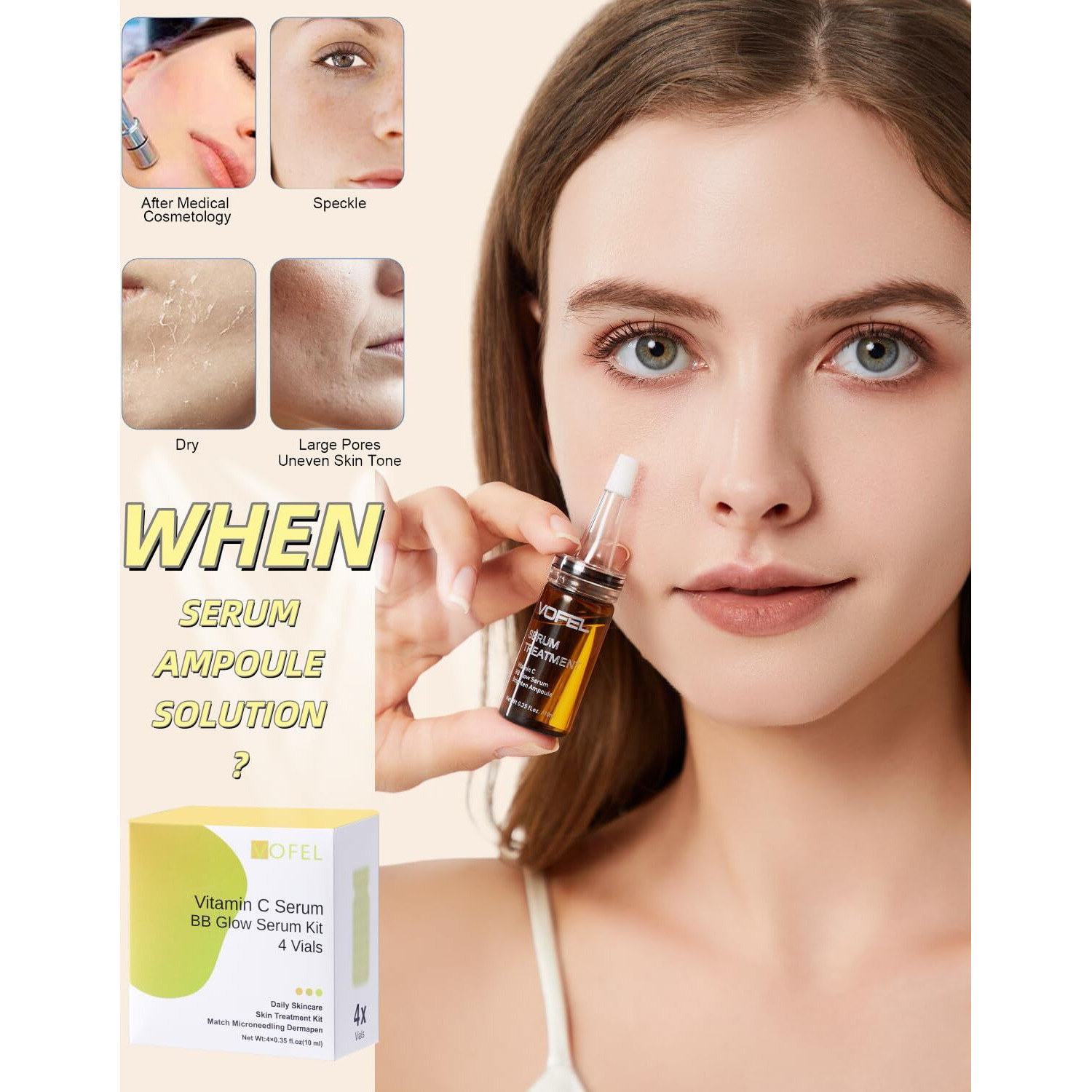 Vofel Vitamin C Serum For Face Hyaluronic Acid Serum Anti Aging Moisturizer 0.35 Oz 4 Vials Facial Serums Bb Glow Starter Kit (4Pc New Vc Kit)
