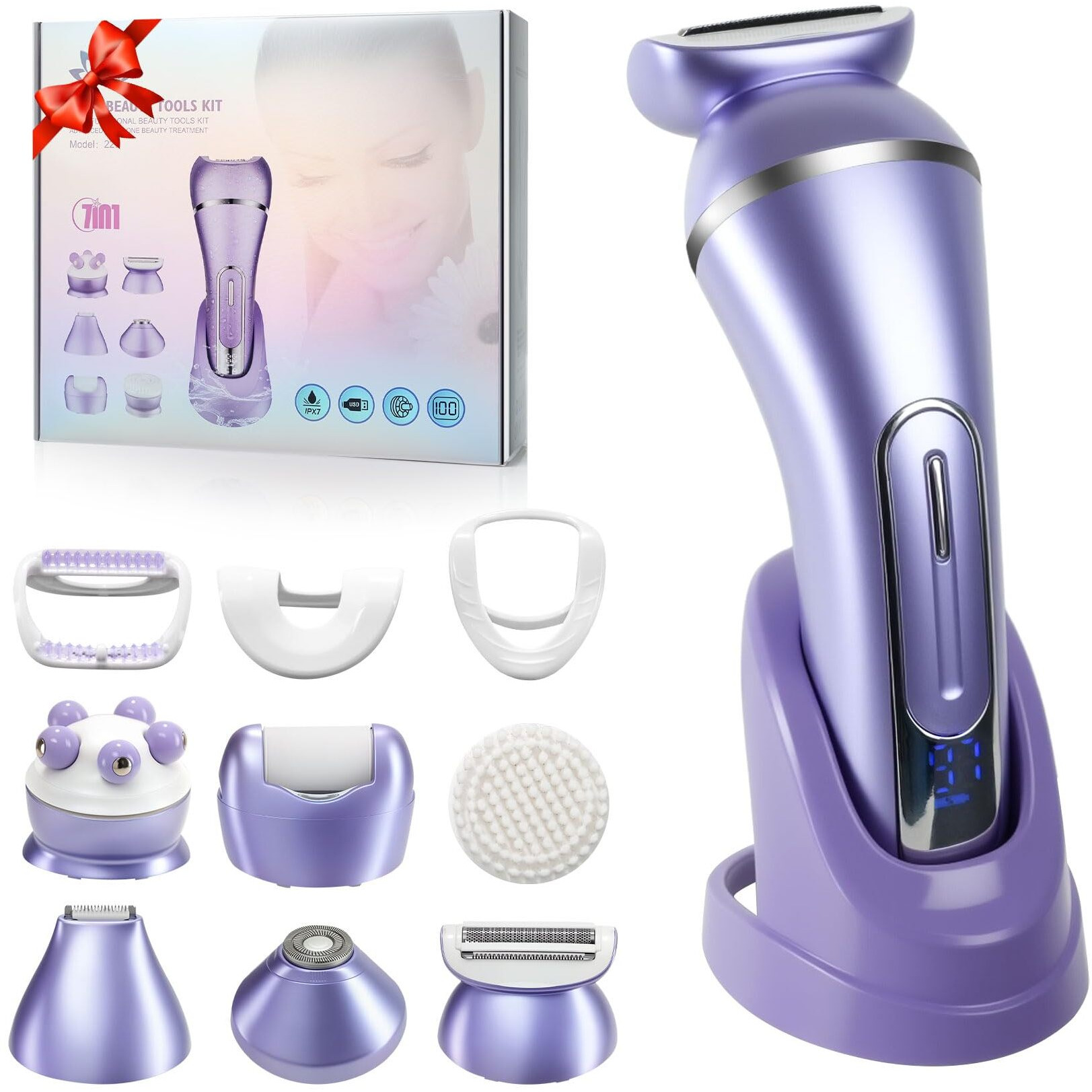 3.0 Women Face Epilator, 7-In-1 Rechargeable Facial Hair Remover With Led Battery Display, Facial Shaver For Face, Eyebrow, Nose Trimmer