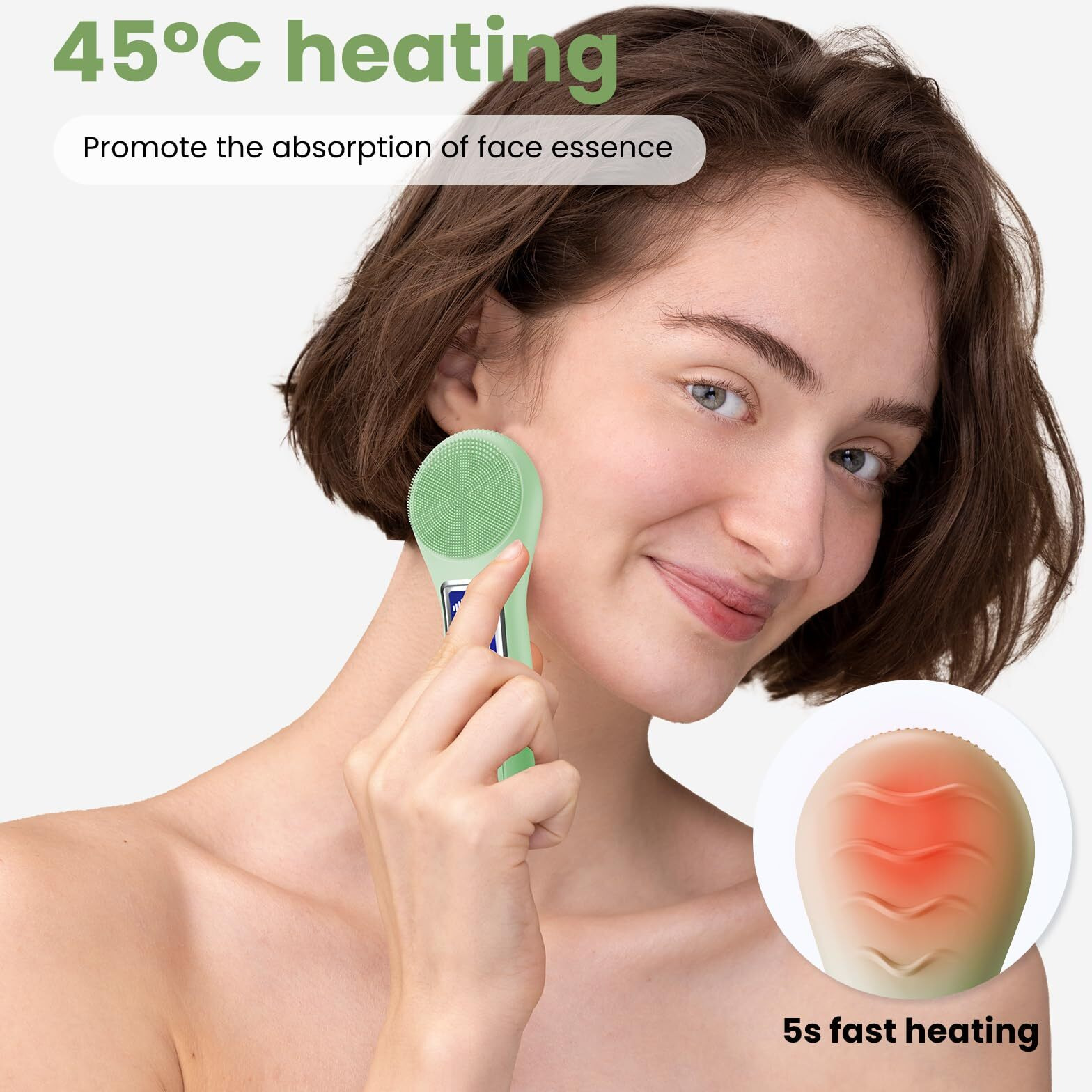 Wovazus Facial Cleansing Brush, Ipx7 Waterproof Rechargeable Silicone Face Scrubber, 5 Cleansing Modes Face Brush For Face Exfoliator, Exfoliating And Massaging Face Scrubber Exfoliator -Matcha Green