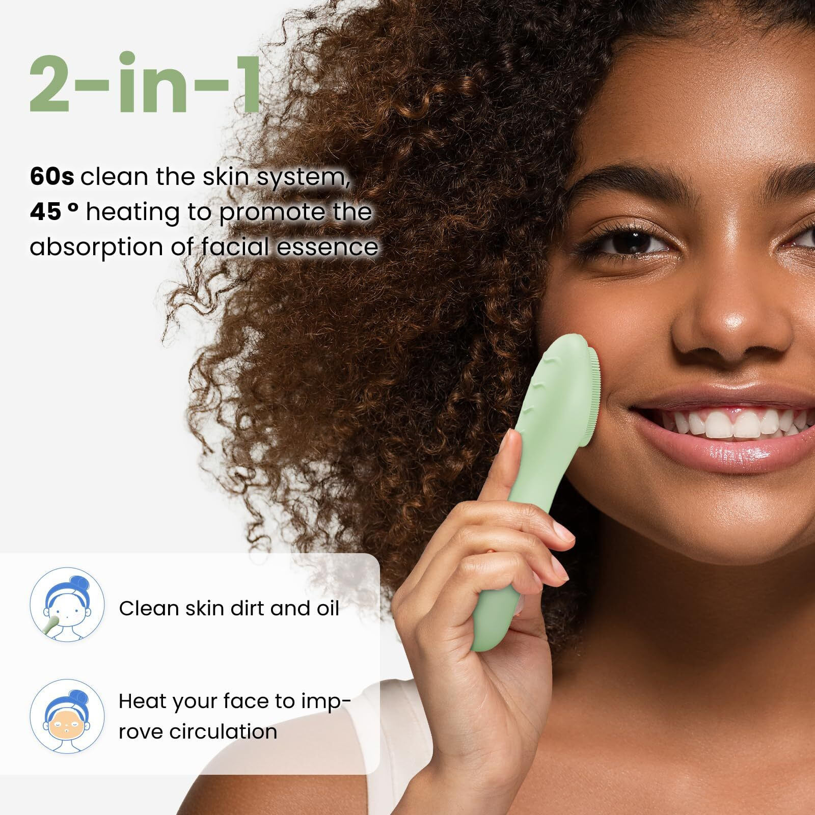Wovazus Facial Cleansing Brush, Ipx7 Waterproof Rechargeable Silicone Face Scrubber, 5 Cleansing Modes Face Brush For Face Exfoliator, Exfoliating And Massaging Face Scrubber Exfoliator -Matcha Green