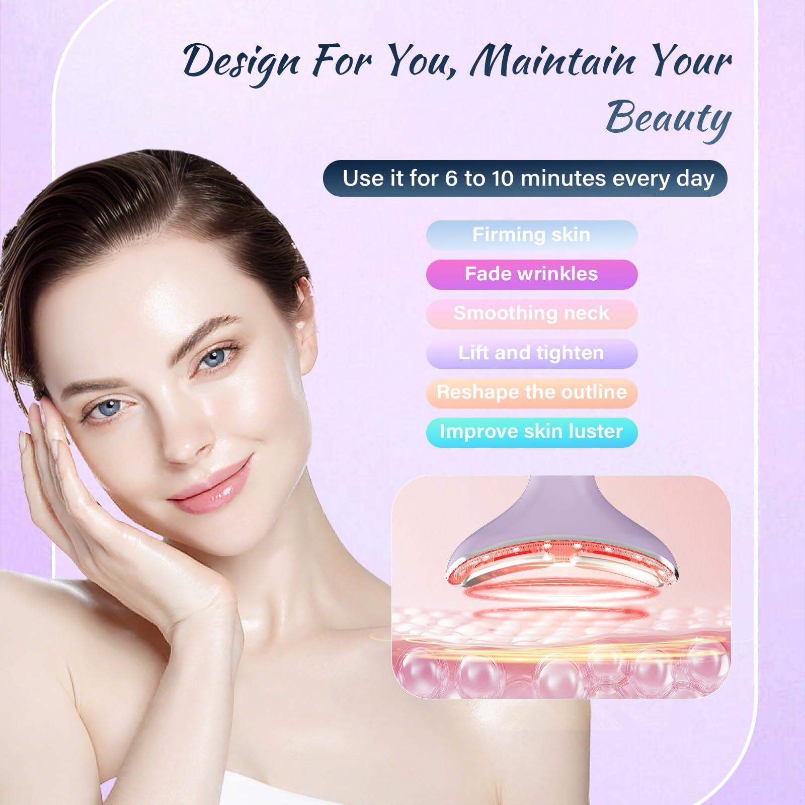 Face Massager Tool, Facial And Neck Massager Beauty 3-In-1 Triple Action Light, Thermal, And Vibration For Skin Care Face Sculpting Tool(Purple)