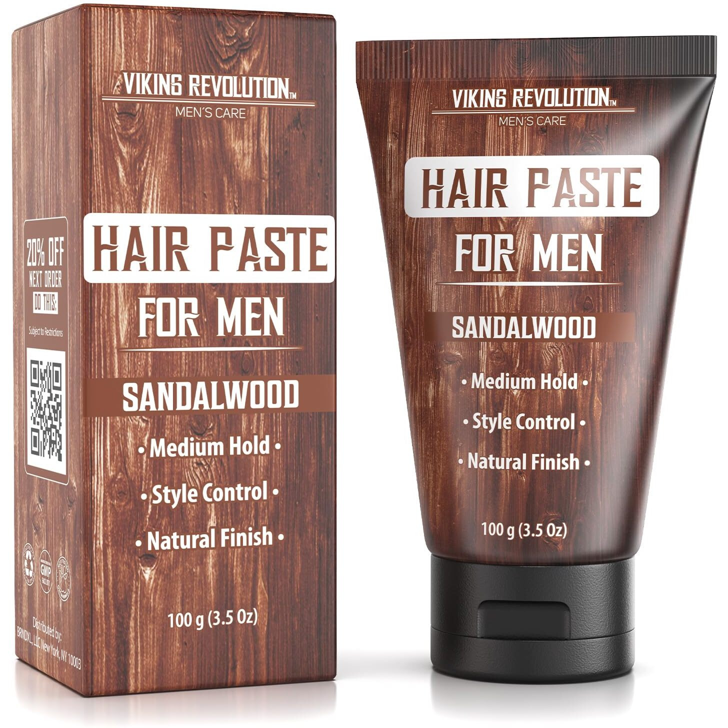 Viking Revolution Hair Paste For Men - Sandalwood Scented Texture Paste - Medium Hold, Natural Finish - Matte Look, Easy Wash Out, Non-Greasy Styling Cream For All Day Control (3.5Oz)