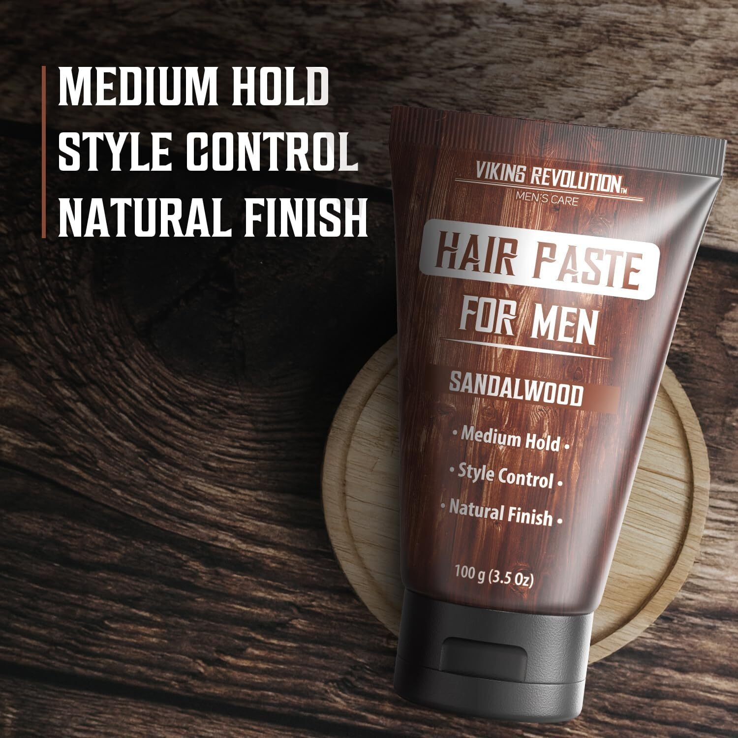 Viking Revolution Hair Paste For Men - Sandalwood Scented Texture Paste - Medium Hold, Natural Finish - Matte Look, Easy Wash Out, Non-Greasy Styling Cream For All Day Control (3.5Oz)