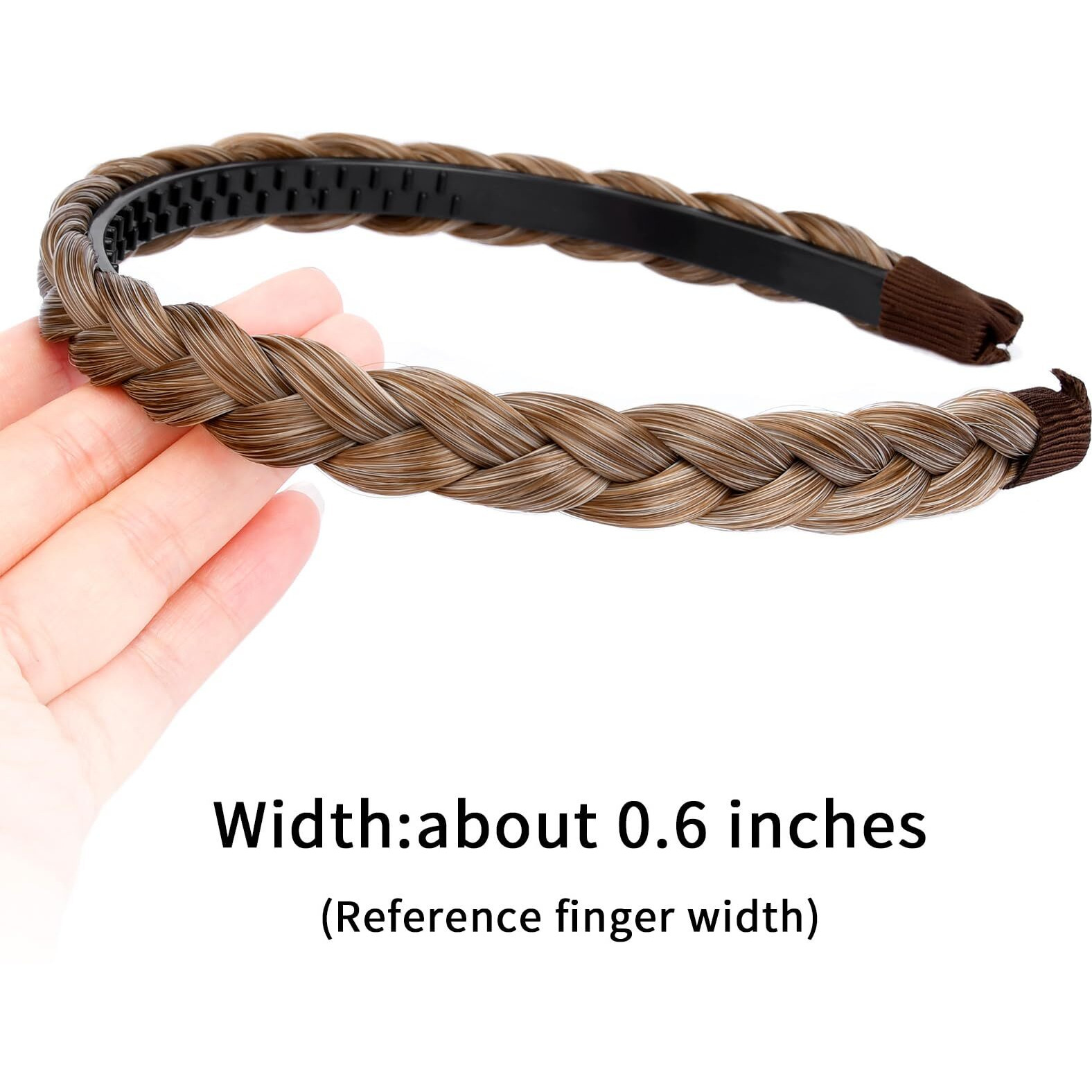 Oplira Braided Headband With Teeth Braids Hairband With Tooth Synthetic Hair Band Plaited Hairband For Women (Caramel Brown-0.6 Inches)