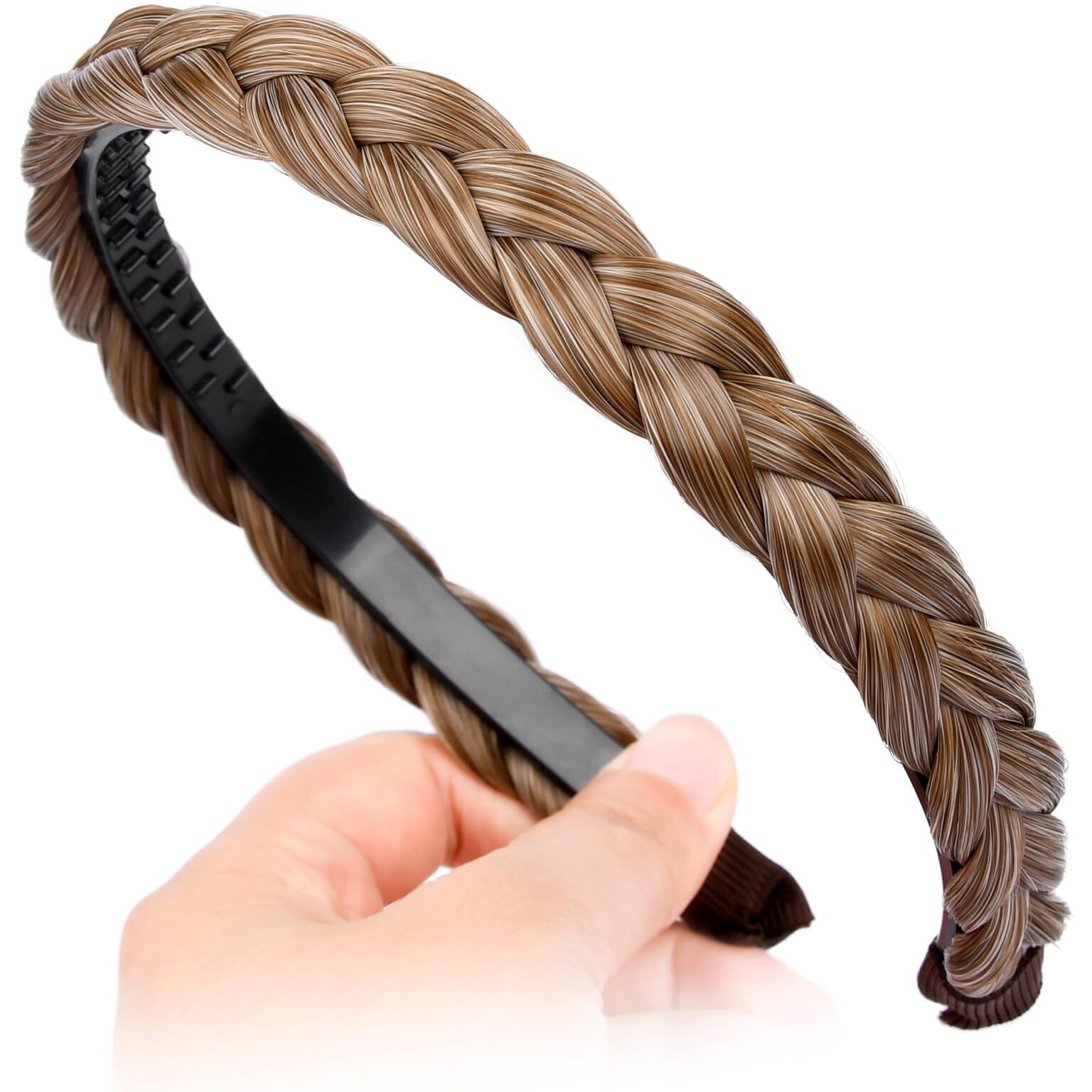 Oplira Braided Headband With Teeth Braids Hairband With Tooth Synthetic Hair Band Plaited Hairband For Women (Caramel Brown-0.6 Inches)