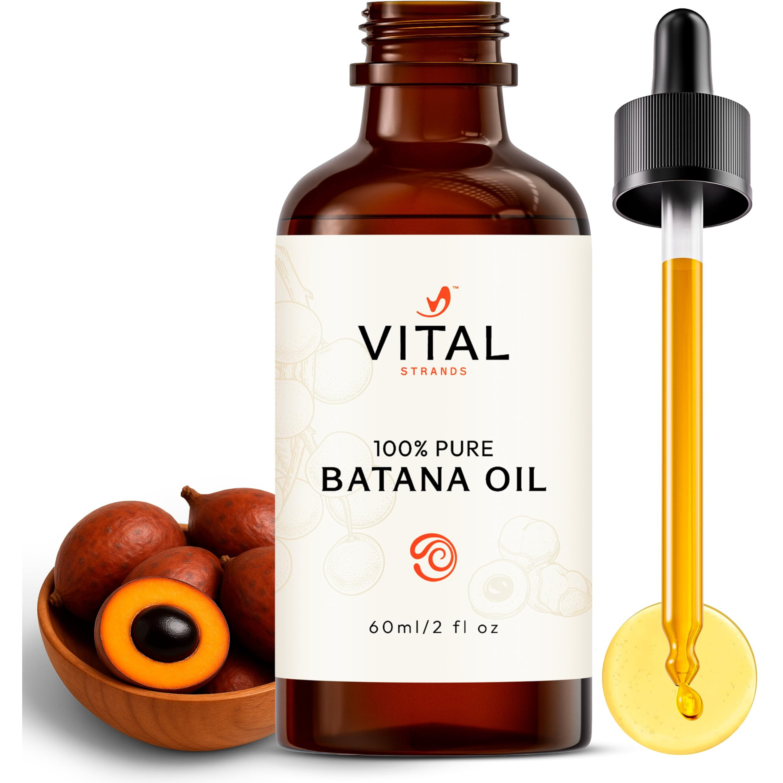 Vital Strands 100% Organic Batana Oil For Hair Growth - Strengthens Hair, Reduces Breakage, Enhances Shine - Raw And Pure, Non-Greasy - No Silicones, Sulfates, Or Parabens - All Hair Types - 60Ml