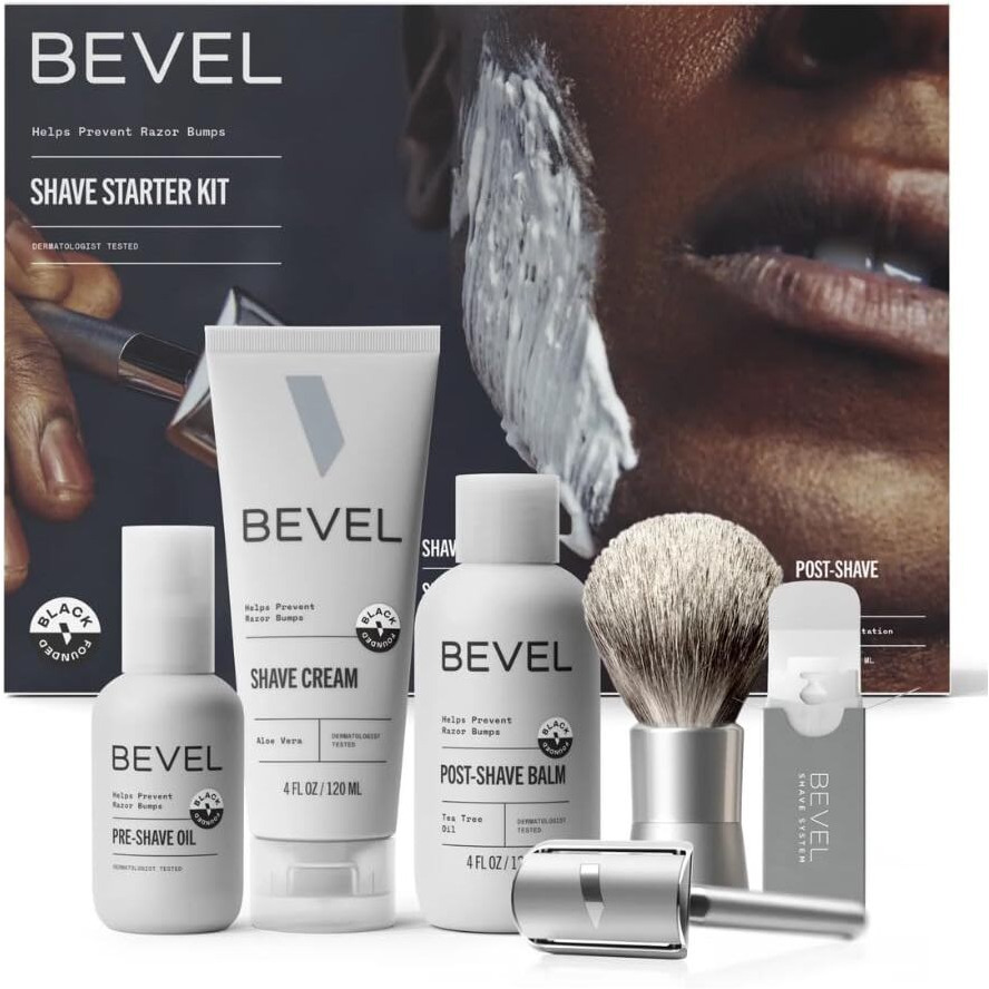 Bevel Shaving Kit For Men, Includes Safety Razor With 40 Replacement Blades, Luxury Shaving Brush, Pre Shave Oil, Shave Cream And Balm (Packaging May Vary)
