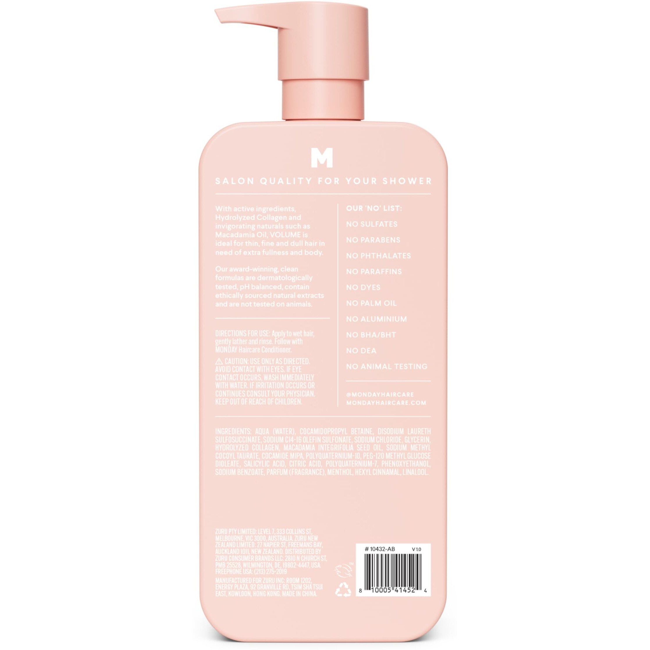 Monday Haircare Volume Shampoo With Hydrolyzed Collagen & Macadamia Oil For Thin, Fine & Flat Hair 798 Ml