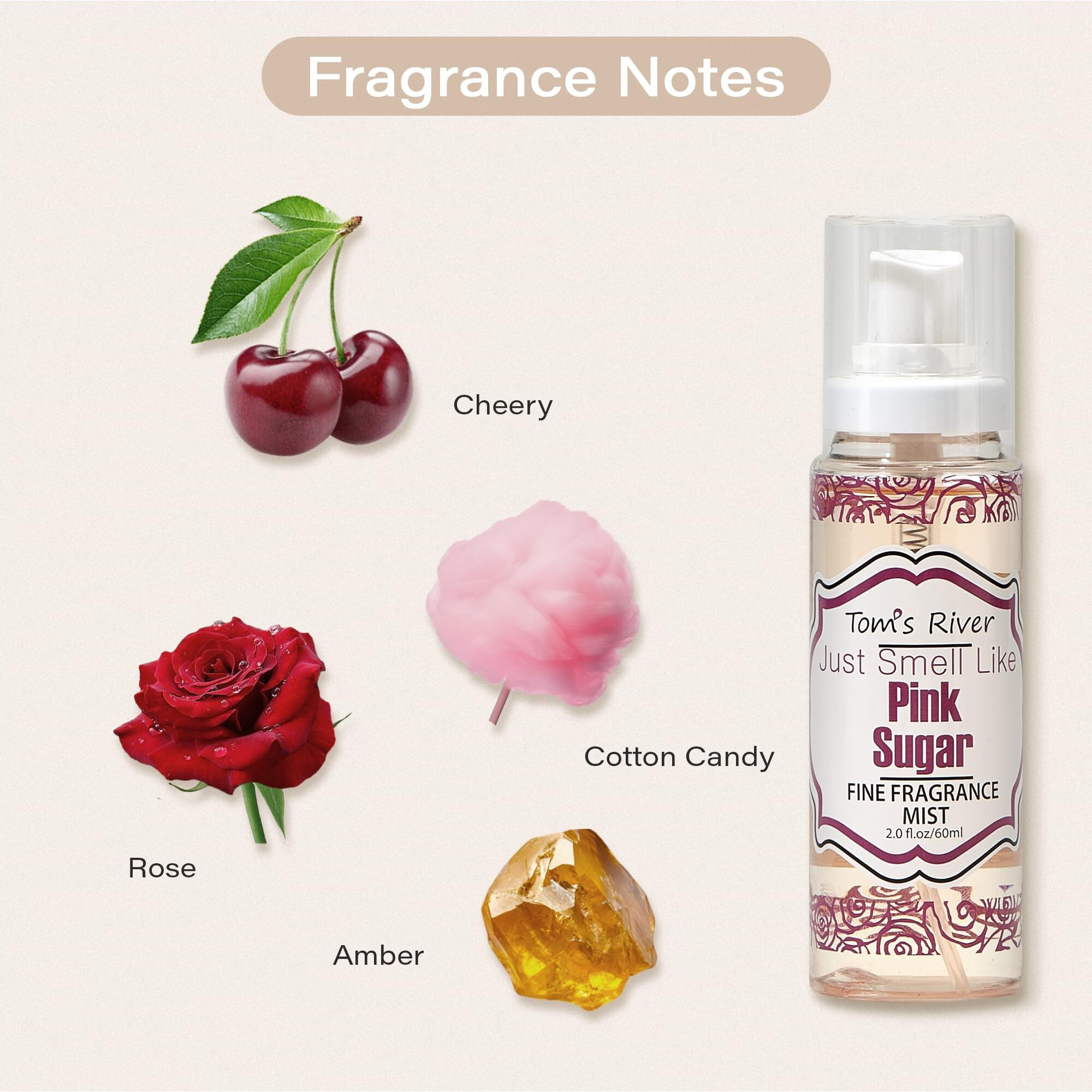 Tom's River Fine Fragrance Body & Hair Mist | Pink Sugar Scented (Pack Of 3) | For Daily Use | Travel-Friendly | 2 Fl Oz/ 60Ml Per Bottle