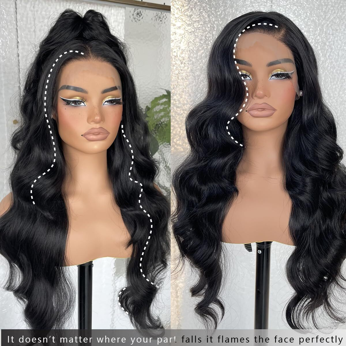 13X6 Hd Glueless Lace Frontal Wigs Pre-Plucked, 200 Density Natural Black Similar Human Hair Synthetic Long Body Wave Lace Front Wig Ready To Wear, 26Inch 1B