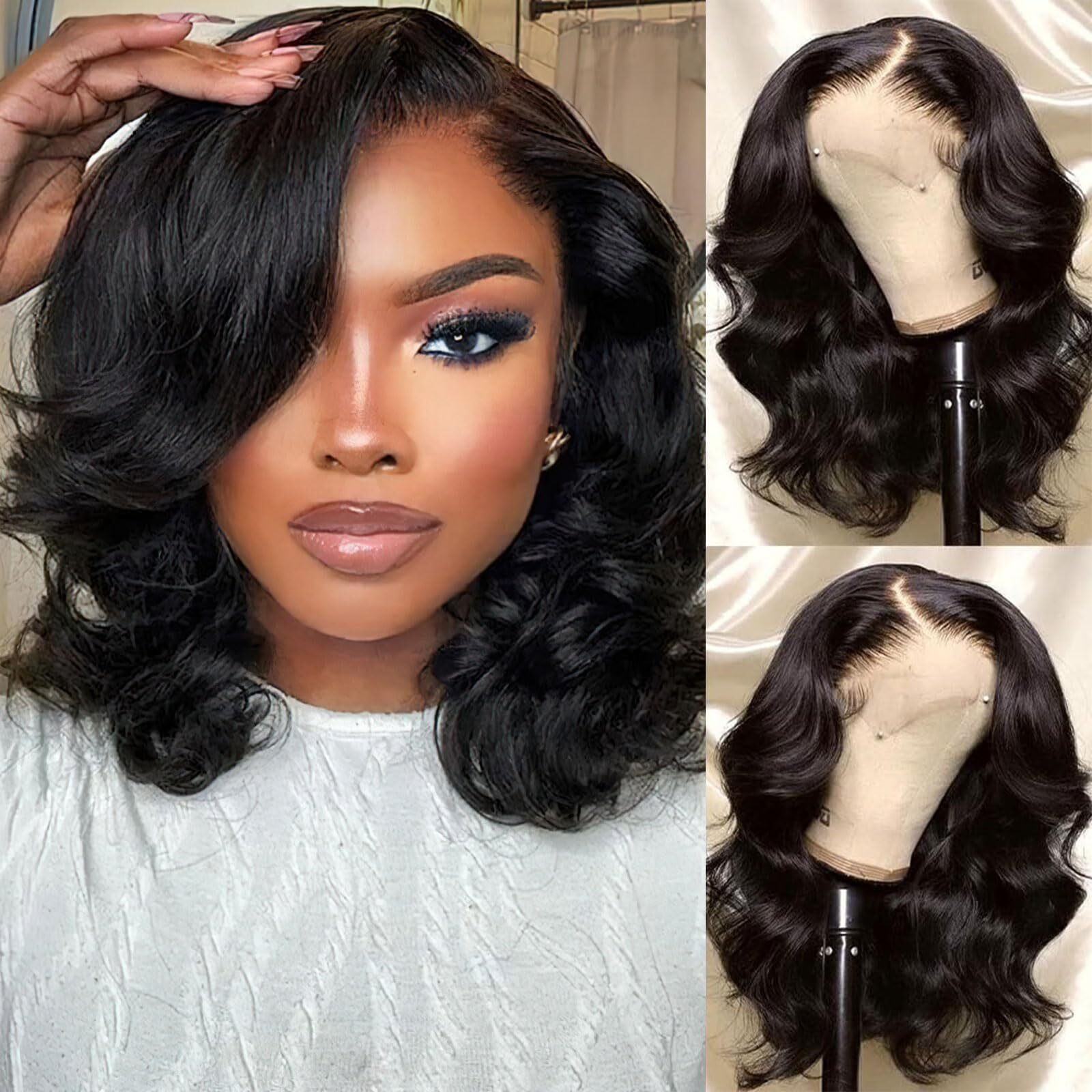 Mootaful Bob Wig Human Hair 13X4 Hd Lace Front Wigs Human Hair Pre Plucked 200% Density Glueless Short Body Wave Bob Wigs For Black Women With Baby Hair 12 Inch