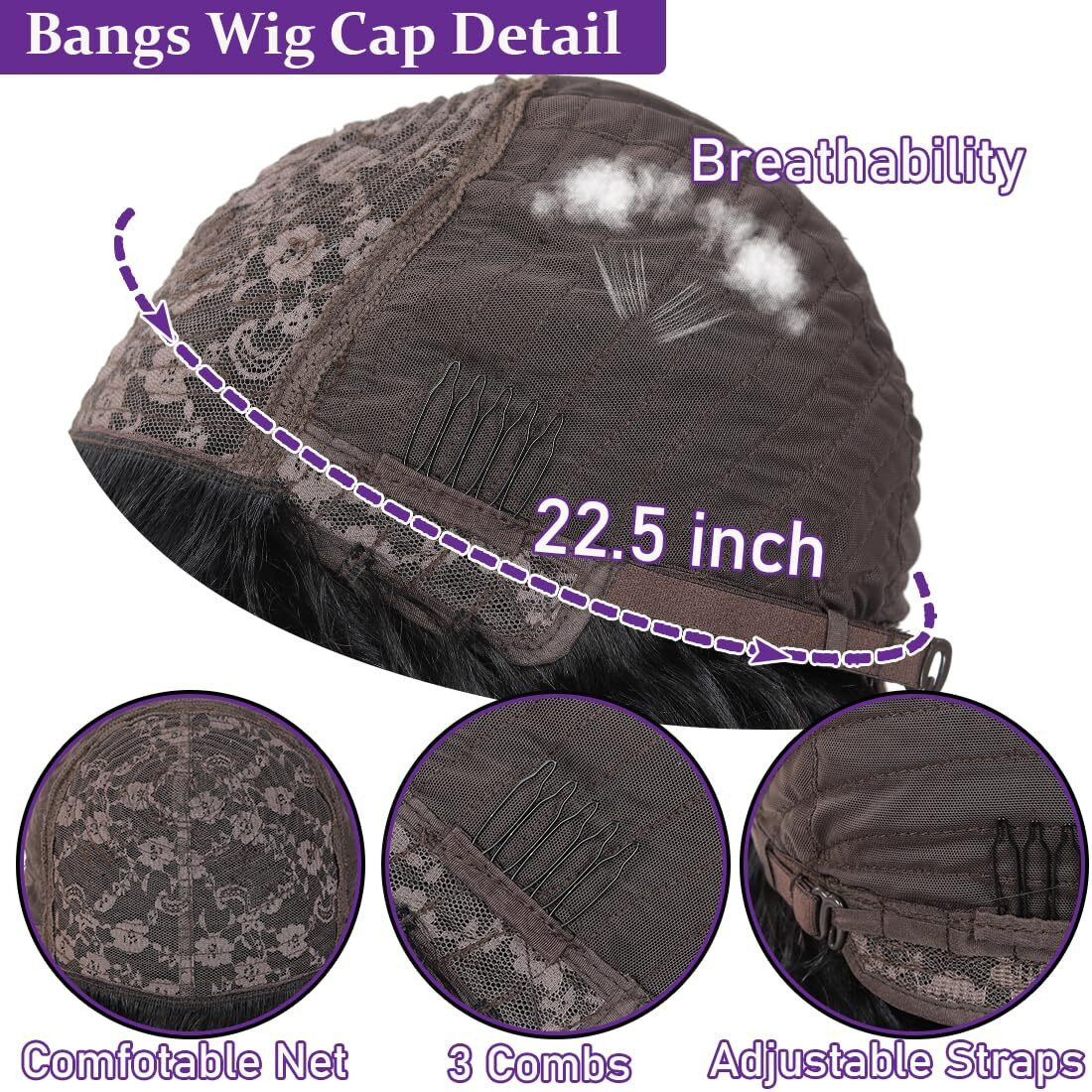 Body Wave Wigs With Bangs Human Hair For Black Women 20Inch None Lace Front Wigs 150% Density Brazilian Virgin Hair Glueless Human Hair With Bangs Natural Color Body With Bangs