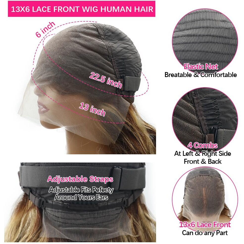 28 Inch Highlight 13X6 Body Wave Hd Transparent Lace Front Wigs Human Hair 4/27 Honey Blonde Body Wave Lace Frontal Wig For Women 250% Density Glueless Ombre Wig Pre Plucked With Baby Hair