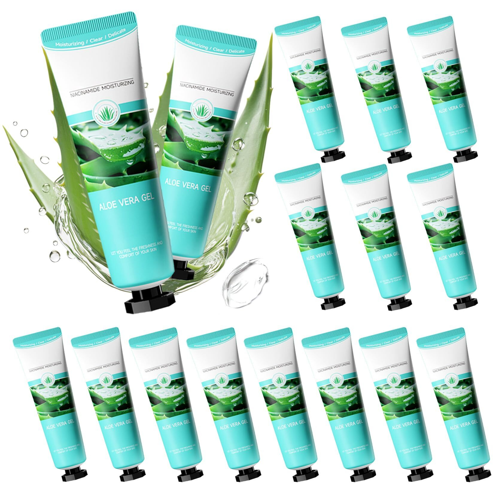 Wenjlyj 16Pcs Travel Size Aloe Vera Gel,Soothing After Sun Lotion For Face And Body,Organic Hydrating Aloe Vera Gel For After Sun Care,Instant Cooling,Refreshing Face Moisturizer Set, 1.05 Oz