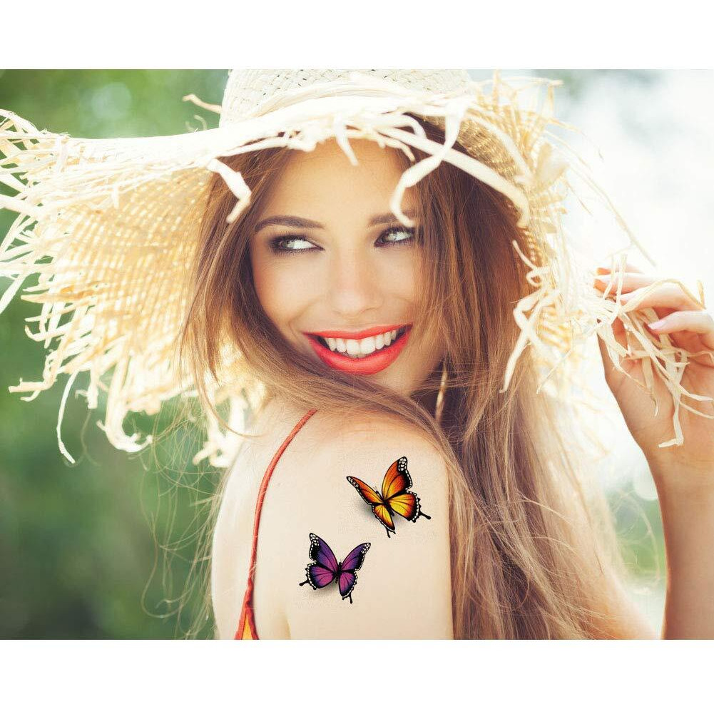 Fanoshon Butterfly Temporary Tattoos 3D Design For Kids Women Adults 16 Sheets, Assorted Fake Butterfly Body Art Stickers Water Transfer For Teen Girls Festival Halloween Party Favors Birthday Gift