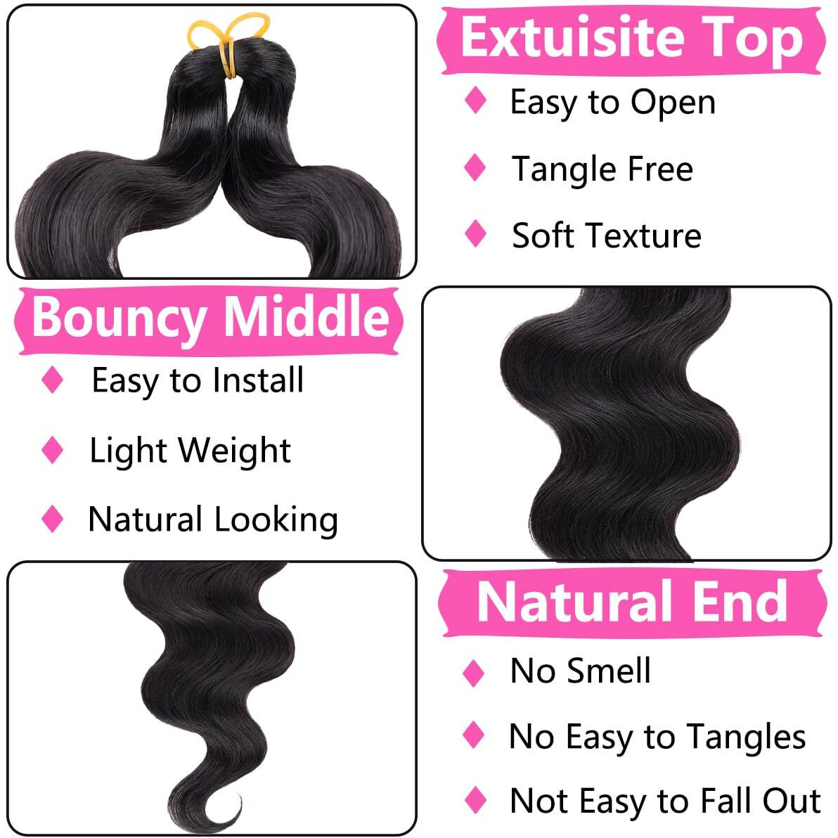 Cookoo 9 Packs Body Wave Braiding Hair 30 Inch Natural Black Pre-Feathered Bouncy Braiding Hair French Curls Wavy Crochet Braids Hair Synthetic Hair Extensions For Goddess Boho Box Braids(1B)