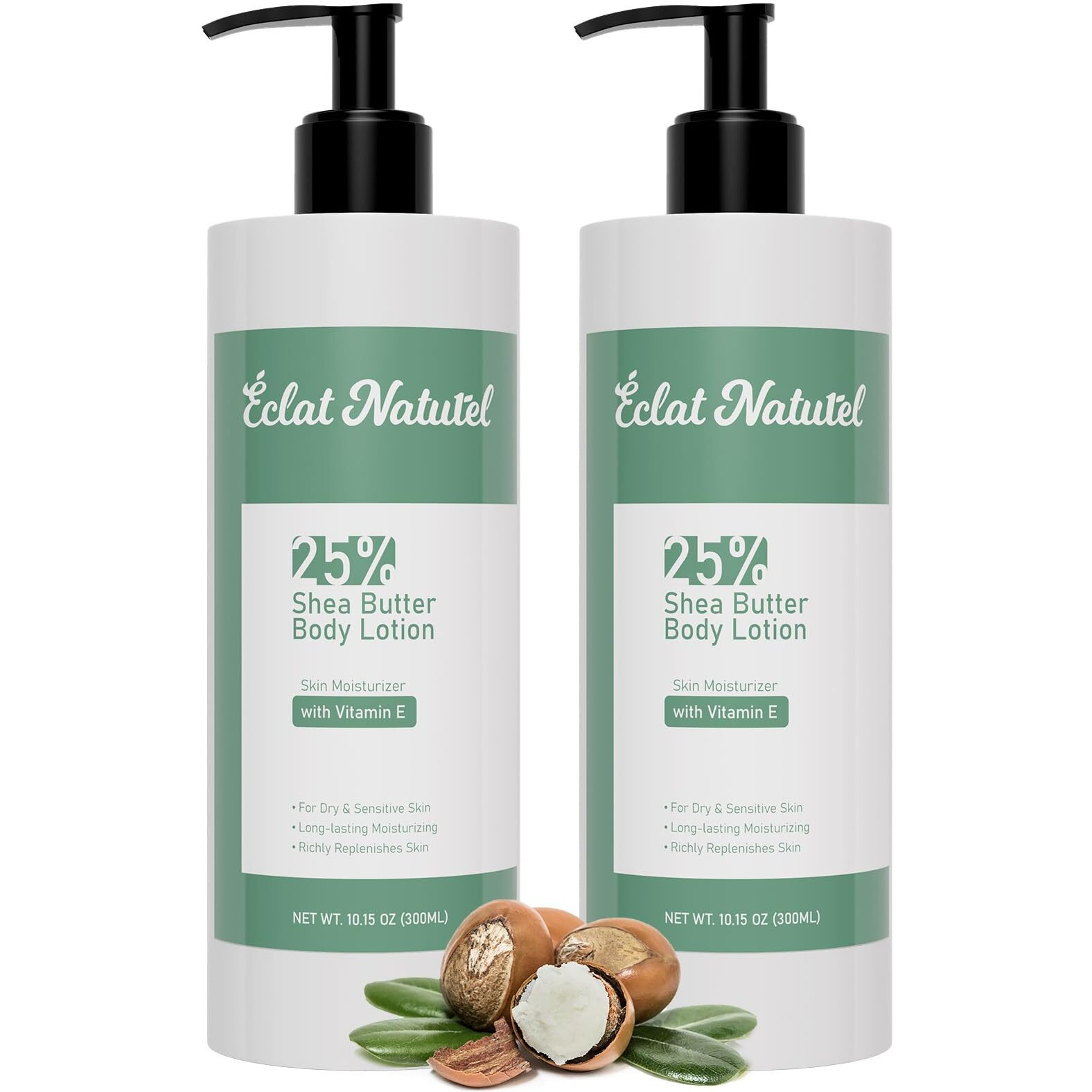 Clat Naturel Shea Butter Lotion, 25% Shea Butter Body Lotion Set With Vitamin E, Nourishing Moisturizing Lotion For Dry Skin, 10.15 Fl Oz (Packge Of 2)