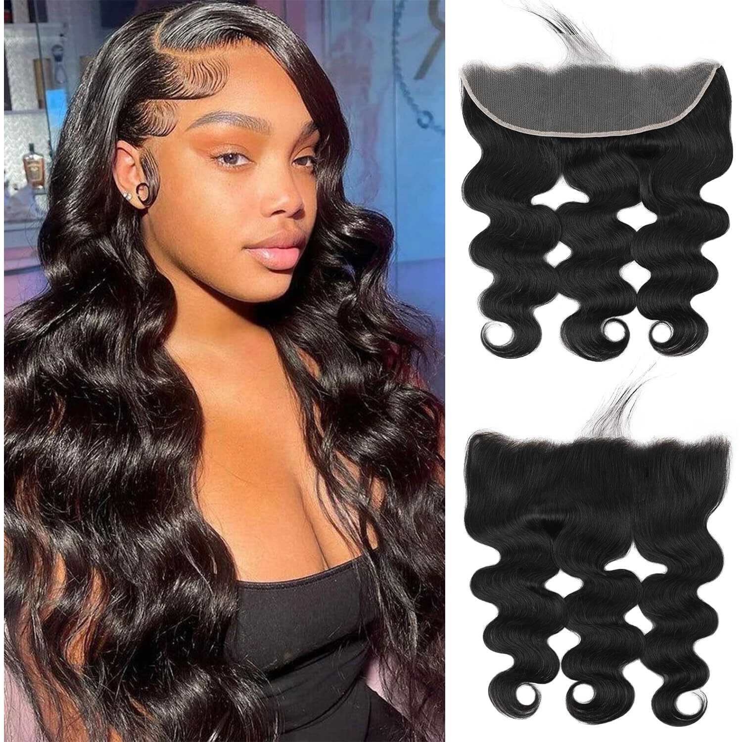 13X4 Lace Frontal Closure Body Wave Ear To Ear Transparent Hd Lace Frontal Brazilian Virgin Human Hair Frontal Pre Plucked With Baby Hair Natural Black 16 Inch