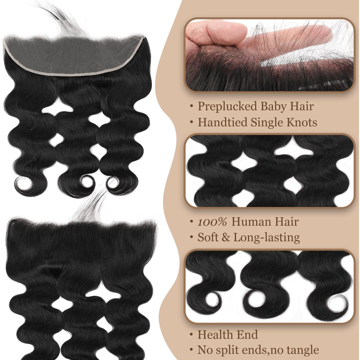 13X4 Lace Frontal Closure Body Wave Ear To Ear Transparent Hd Lace Frontal Brazilian Virgin Human Hair Frontal Pre Plucked With Baby Hair Natural Black 16 Inch
