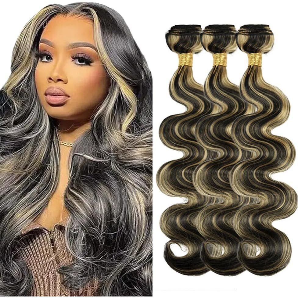 34 34 34 Vinmdonm P1B27 Highlight Human Hair Bundles Honey Blonde Body Wave Human Hair 3 Bundles Unprocessed Virgin Remy Hair Extensions