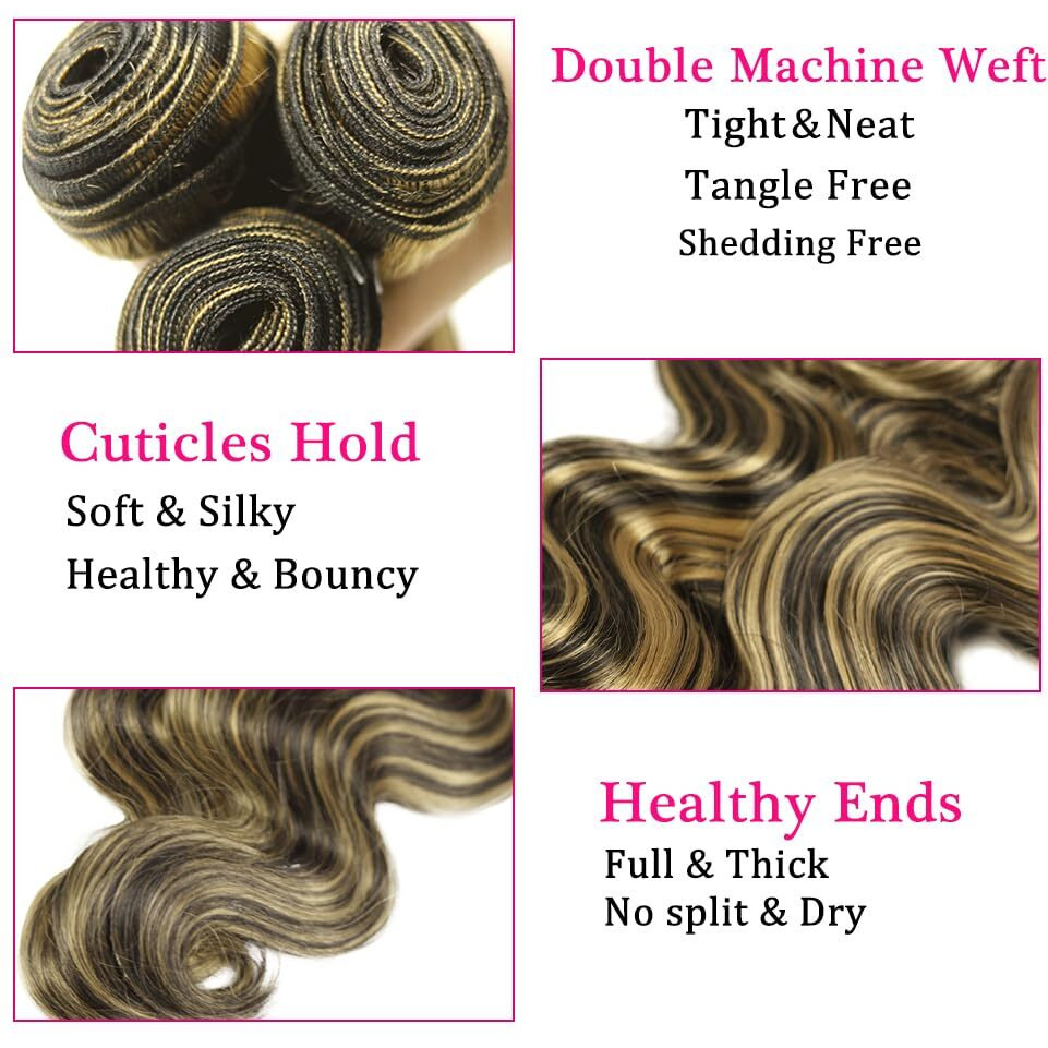 34 34 34 Vinmdonm P1B27 Highlight Human Hair Bundles Honey Blonde Body Wave Human Hair 3 Bundles Unprocessed Virgin Remy Hair Extensions