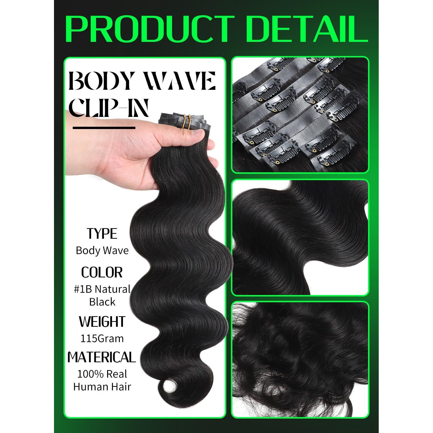 Anrosa 14 Inch Body Wave Clip In Extensions Real Human Hair Extensions Clip Ins Natural Black Pu Clip Human Hair Extensions For Black Women 1B 115G 8Pcs
