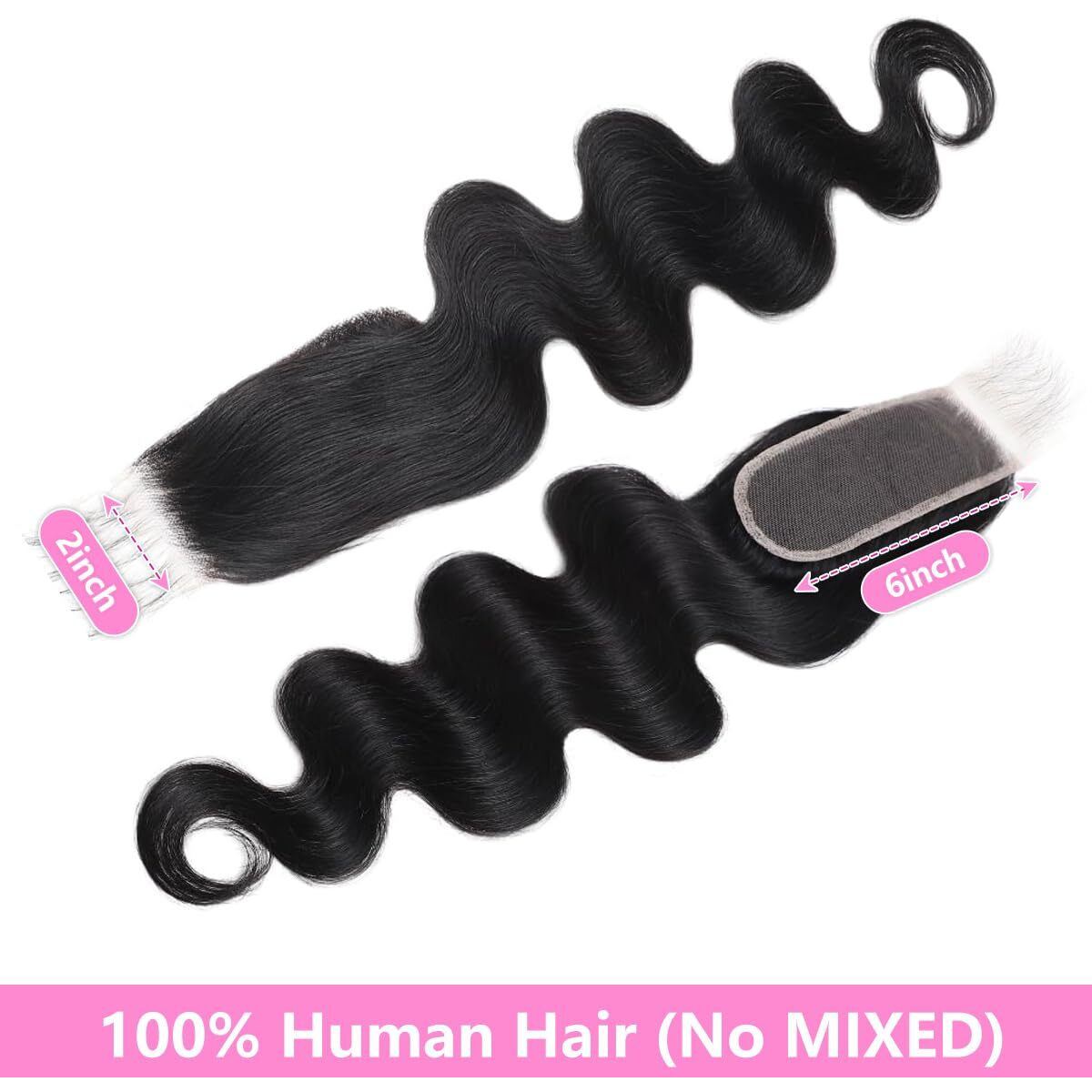 2X6 Hd Lace Closure Human Hair Body Wave 20 Inch 2 By 6 Hd Lace Closure Human Hair Brazilian Virgin Human Hair Pre Plucked With Baby Hair Natural Black