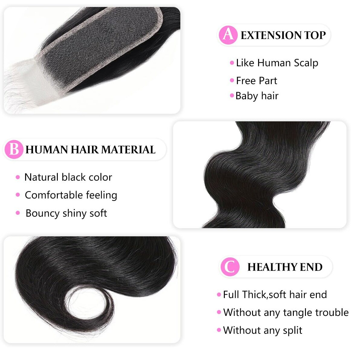 2X6 Hd Lace Closure Human Hair Body Wave 20 Inch 2 By 6 Hd Lace Closure Human Hair Brazilian Virgin Human Hair Pre Plucked With Baby Hair Natural Black