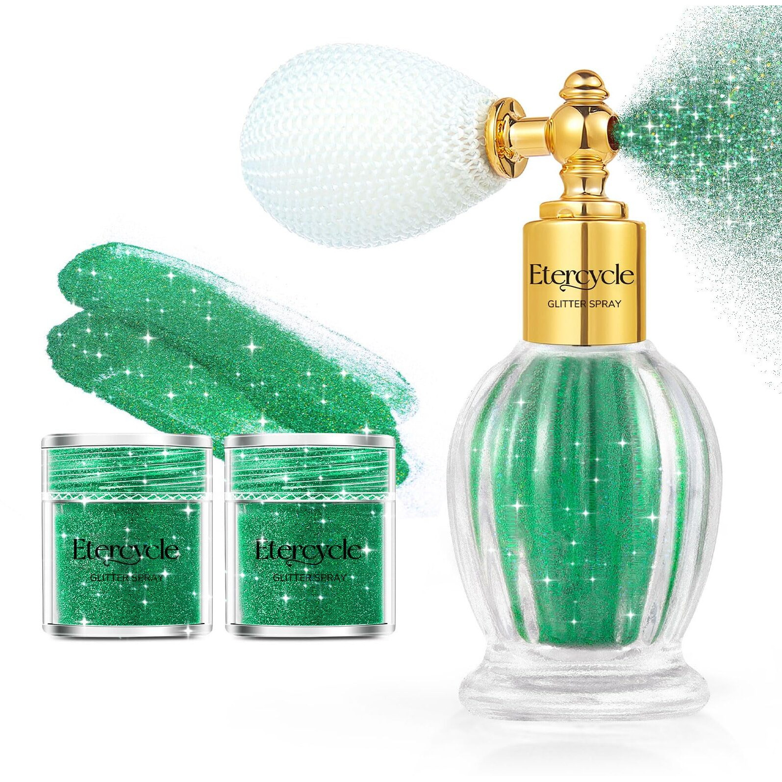 Etercycle Body Shimmer Spray, Green Hair Glitter Spray Sparkly Gifts, Face Glitter For Women Longwear And Quick Drying Fine Glitter Makeup For Y2K Accessories, Party, Stage Shows, Nightclubs, Bar