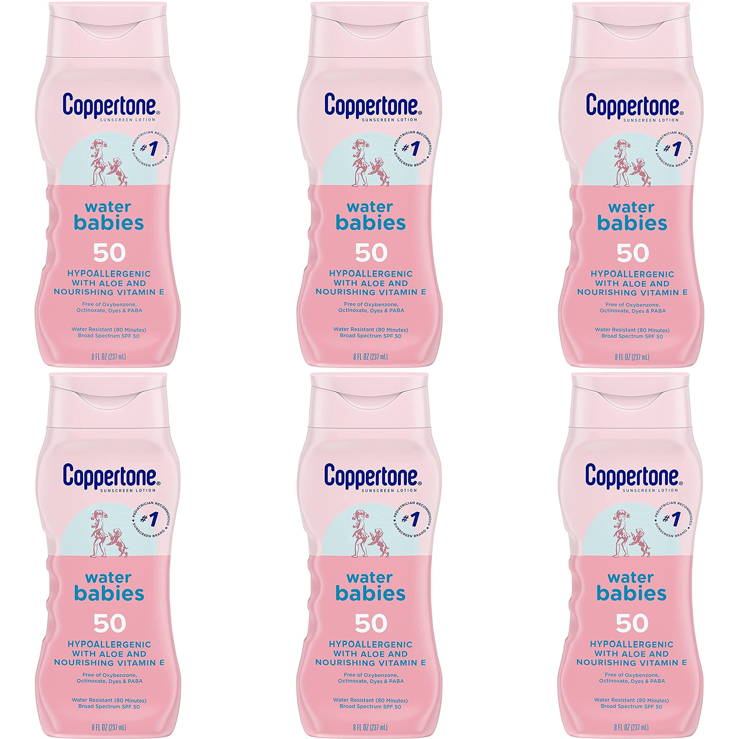 Coppertone Spf50 Waterbabies Aloe & Vitamin-E Lotion 8 Ounce (237Ml) (Pack Of 6)