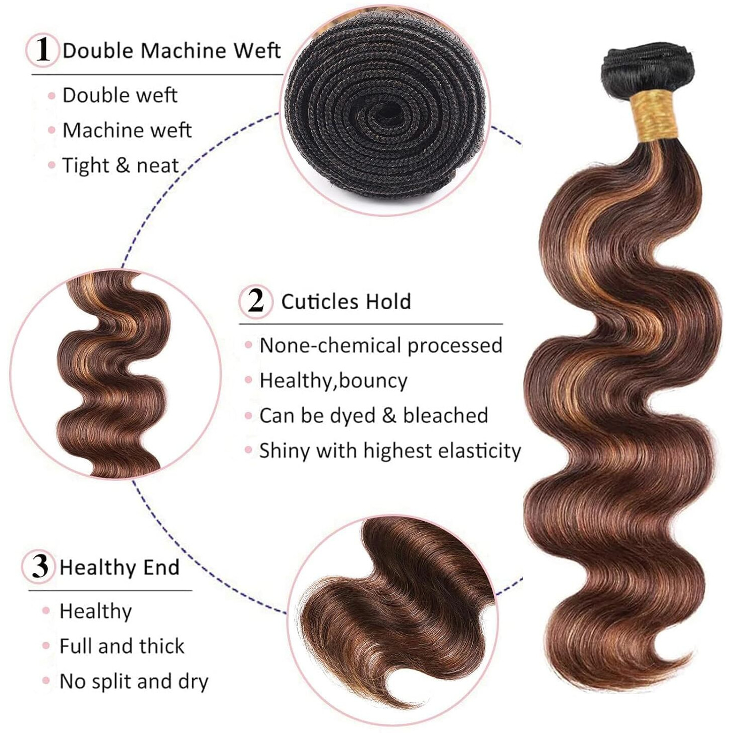 P4/30 Highlight Human Hair Bundles Body Wave Bundles Human Hair 22 24 26 Inch Body Wave Bundles Ombre Brown Double Weft Hair Extensions