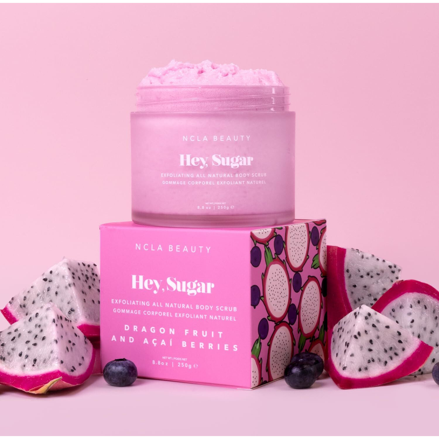 Ncla - Hey, Sugar Body Scrub | Smooth, Exfoliate, Hydrate Skin | Shea, Mango + Cocoa Butters | Vegan, Cruelty-Free, Clean Skincare (Dragon Fruit 250 G | 8.8 Oz)