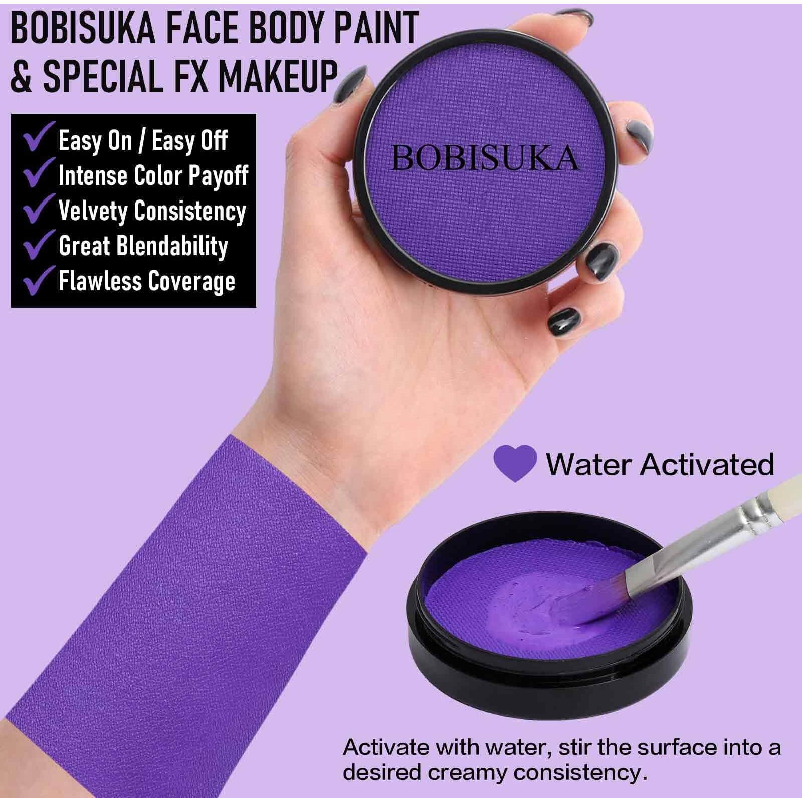 Bobisuka Purple Face Body Paint, Water-Based Face Painting Kit & Body Paints, Kids Adults Facepaint For Halloween Ursula Widowmaker Dabi Maleficient Makeup, Costume Cosplay Party Theater & Stage