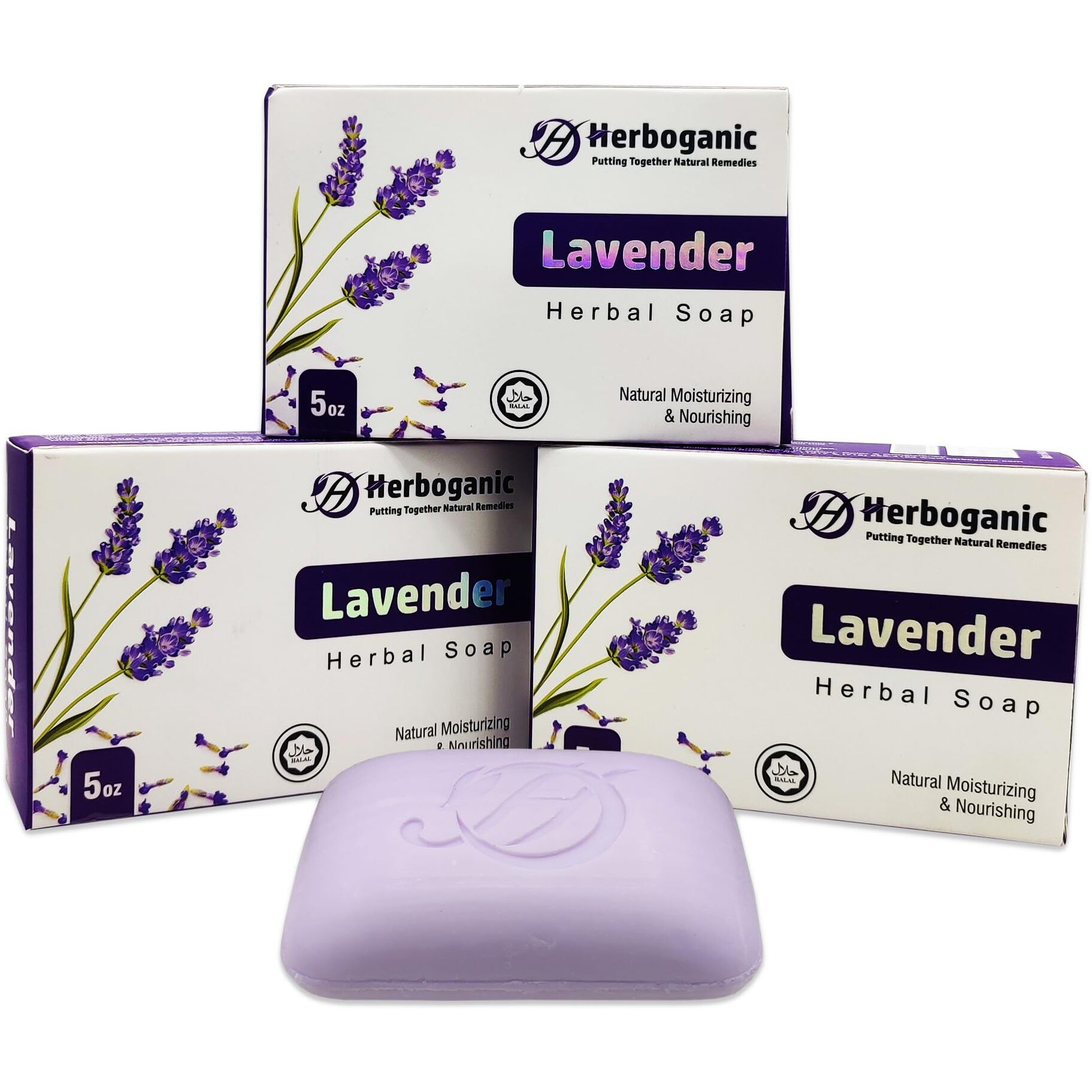 Herboganic Lavender Herbal Soap | Pack Of 3 Of 5Oz Soap Bar | Natural Bar Soap For Face And Body | Hydrating And Nourishing | Suitable For Men And Women