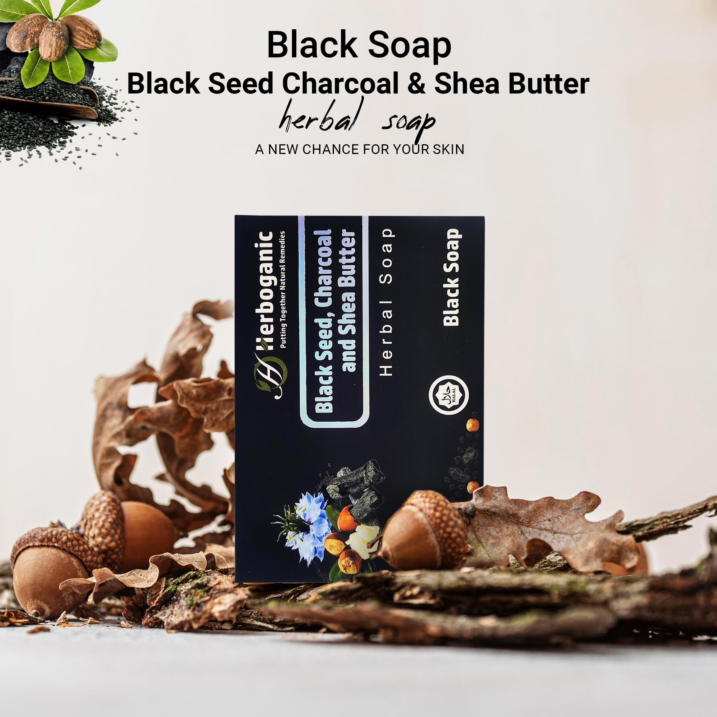 Herboganic Black Seed, Charcoal And Shea Butter Herbal Soap | Pack Of 3 Of 5Oz Soap Bar | Natural Bar Soap For Face And Body | Hydrating And Nourishing | Suitable For Men And Women