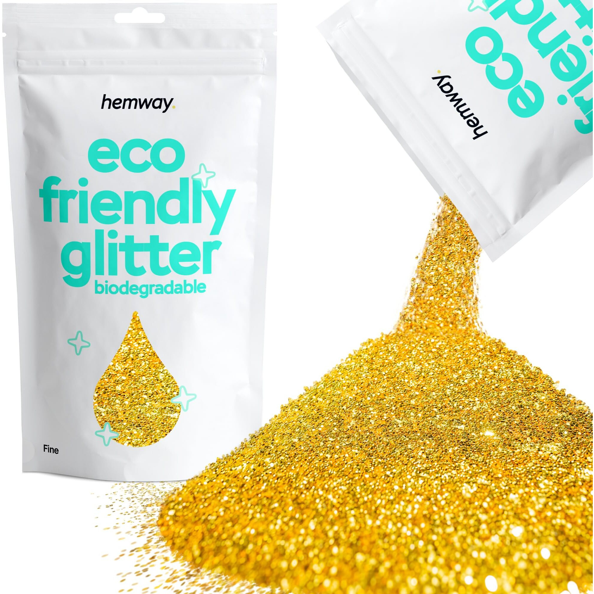 Hemway Eco Friendly Biodegradable Glitter 100G / 3.5Oz Bio Cosmetic Safe Sparkle Vegan For Face, Eyeshadow, Body, Hair, Nail And Festival Makeup, Craft - Fine (1/64"" 0.015"" 0.4Mm) - Gold
