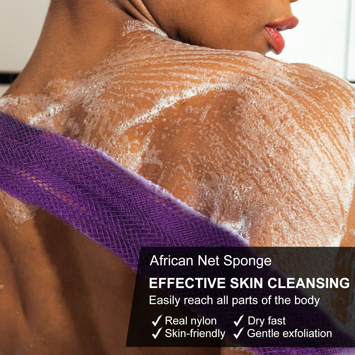 Thurlady Reusable Deep Exfoliating Soap Bag, 2 Pack Soap Saver Bag, With 1 African Net Sponge, Exfoliating Body Scrubber, Body Sponges For Shower, Bath Loofah, With 1 Travel Pouch