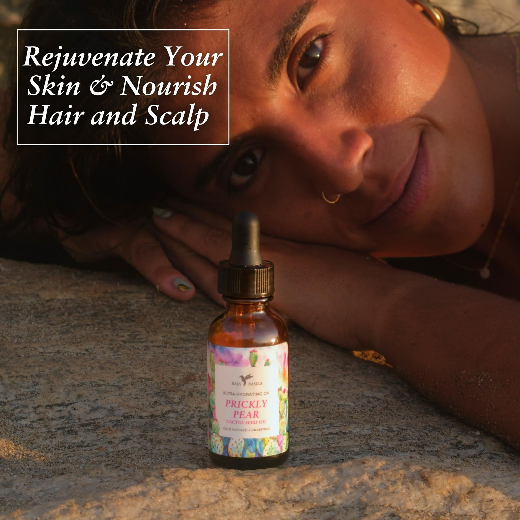 Baja Basics Prickly Pear Seed Oil - Pure & Organic, Extra Virgin, Cold Pressed Facial Oil For Glowing Skin - Natural Moisturizer For Face, Hair & Body - Gua Sha - Scar Treatment - 2 Oz