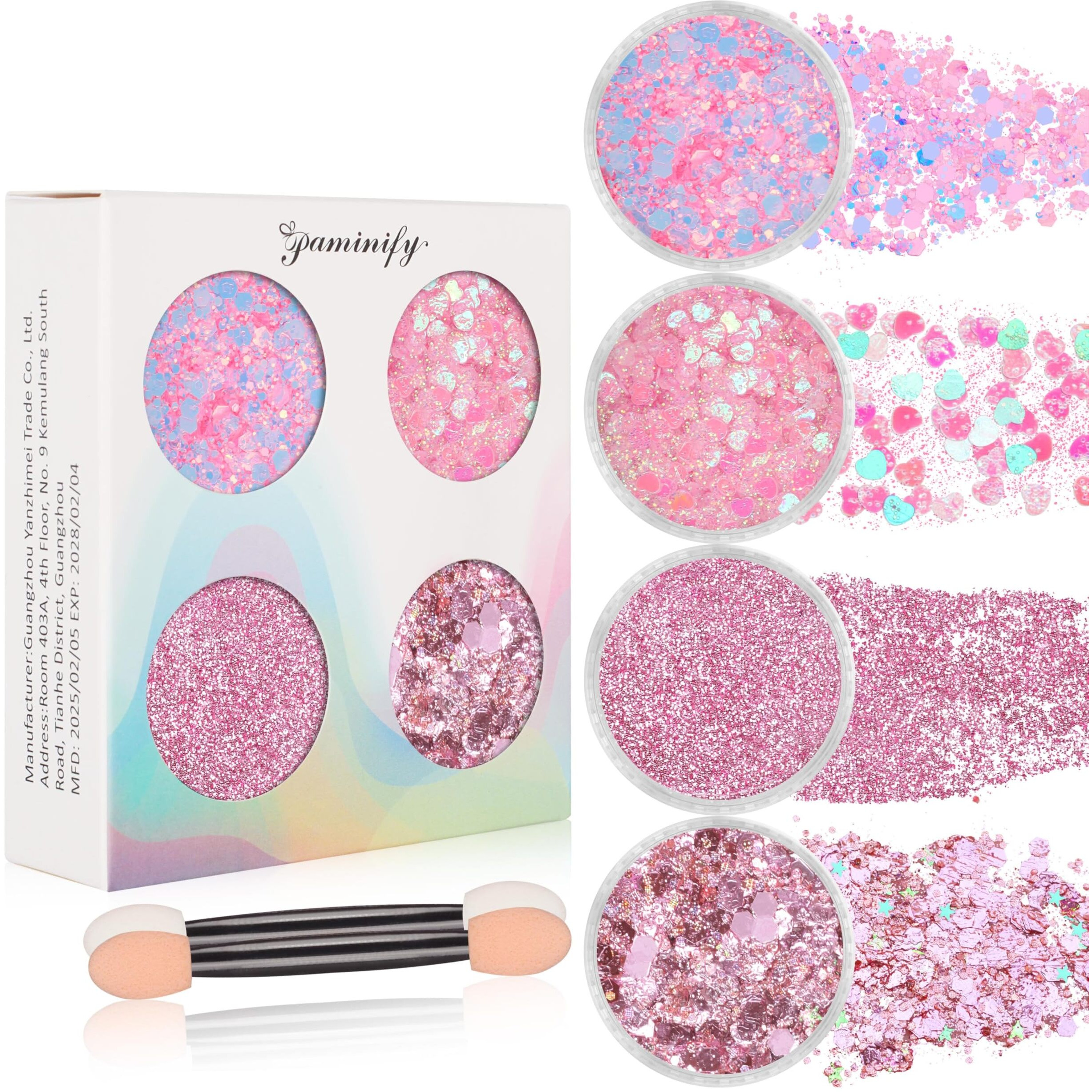Paminify Pink Face Glitter Gel,10G/Pc 4 Styles Body Glitter Mermaid Costume For Kids,Singer Concert Outfit For Women,Sparkling Hair Glitter Makeup Rave Festival Accessories,40G/1.41 Oz