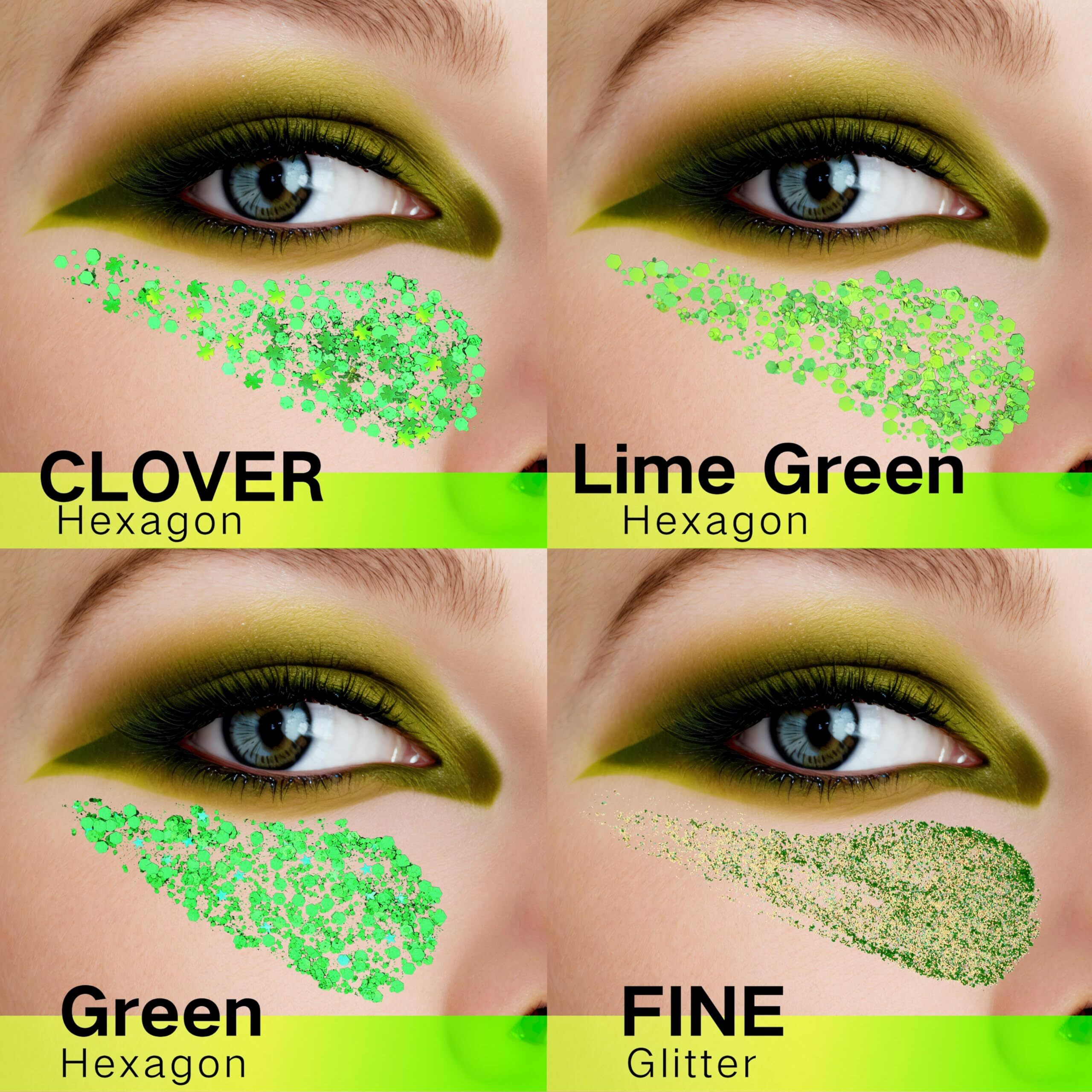 Paminify Green Face Glitter Gel,4 Styles St Patricks Day Body Glitter,Singer Concert Outfit For Women,Sparkling Hair Glitter Makeup Rave Festival Accessories,40G/1.41 Oz