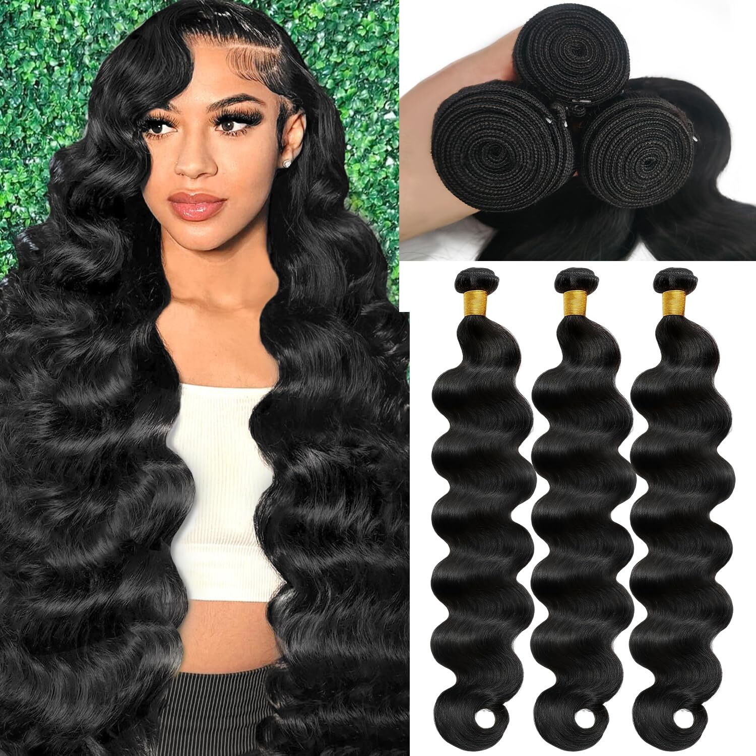 12A Human Hair Bundles 30 30 30 Inch Body Wave Bundles Human Hair 100% Unprocessed Brazilian Virgin Hair 3 Bundle Weave Human Hair Extensions Natural Black For Women