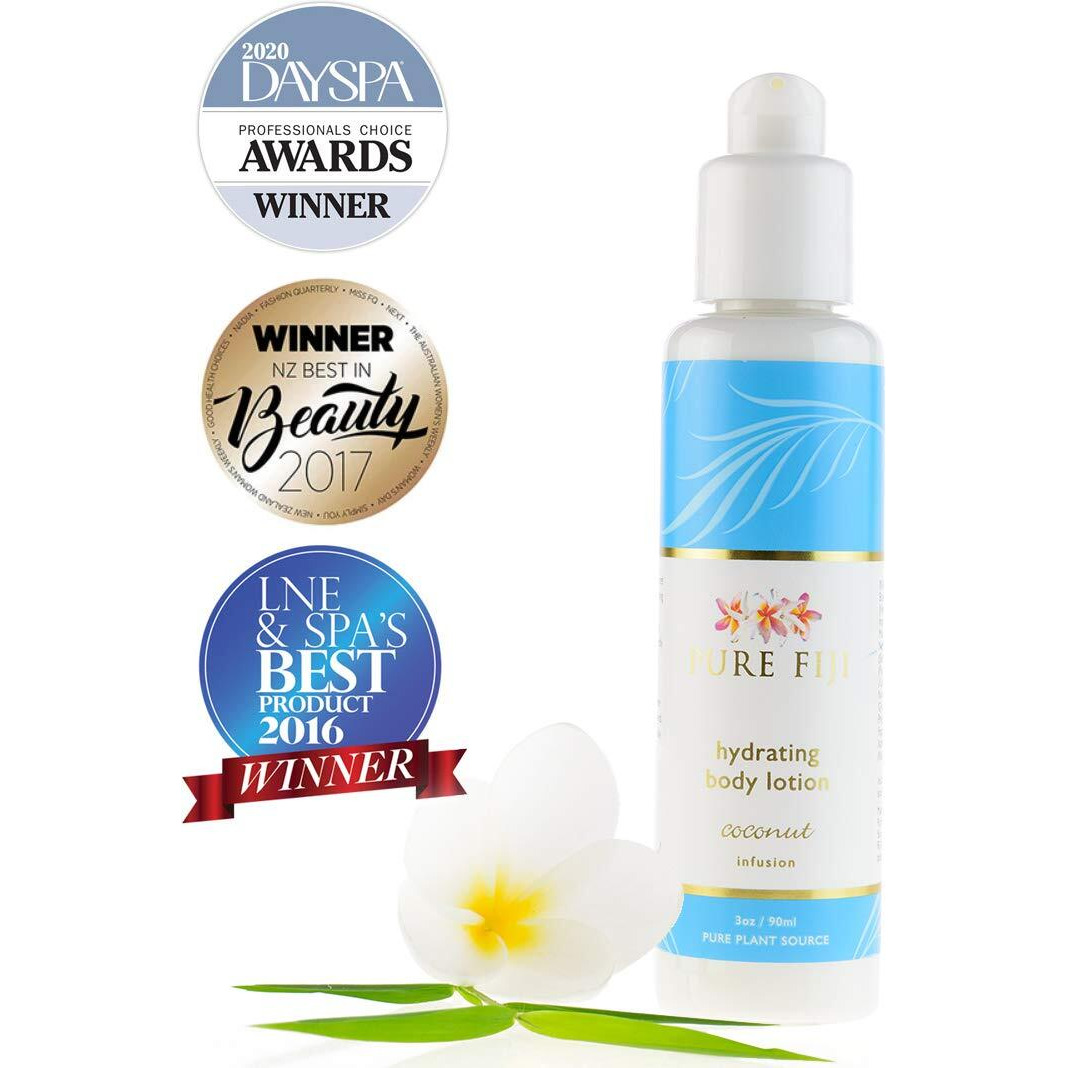 Pure Fiji Body Lotion Hydrating - Moisturizing Lotion For Dry Skin With Coconut Milk And Vitamin E, Organic Body Lotion For Women And Men, Coconut Scent, 3 Oz