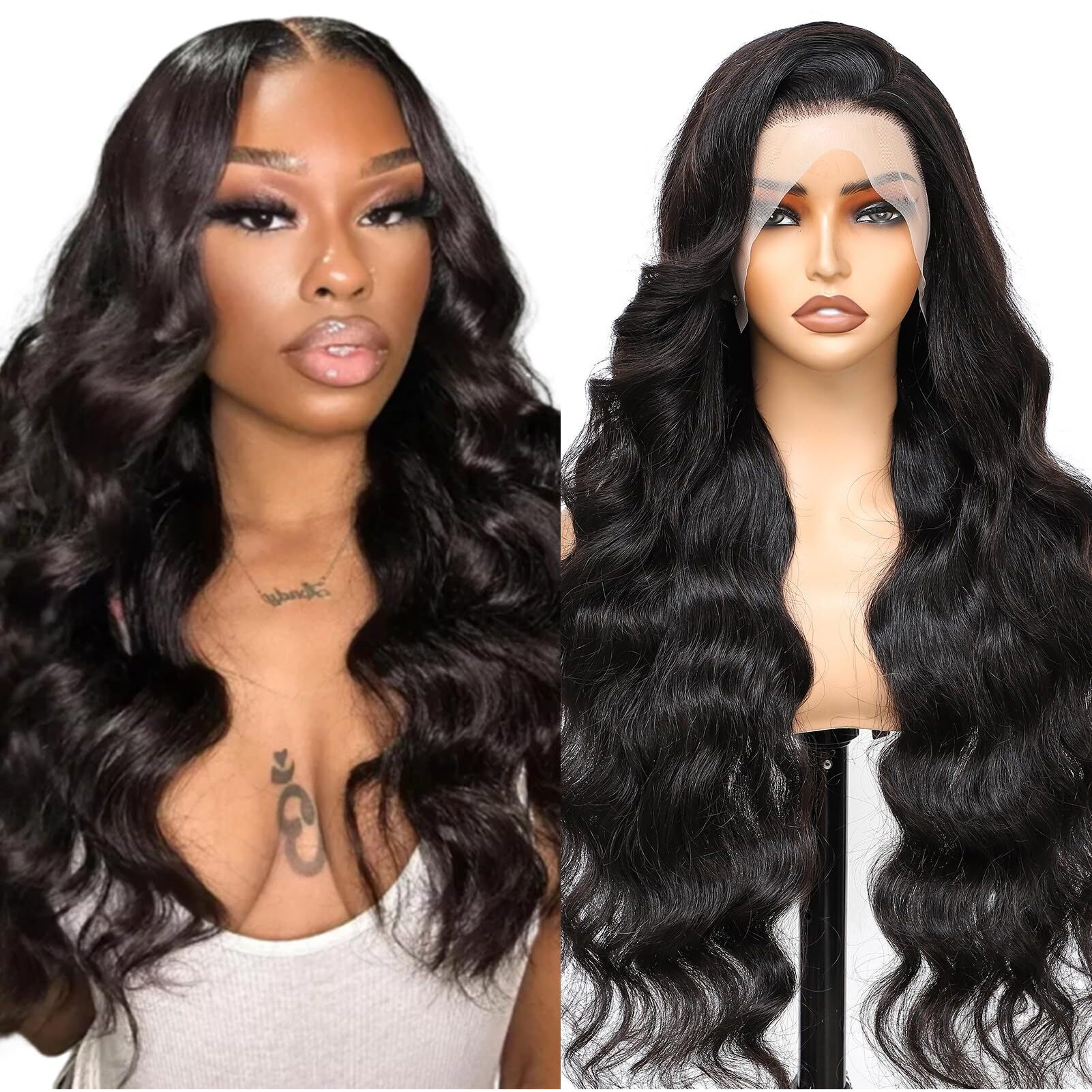Body Wave Lace Front Wigs Human Hair 13X4 Hd Lace Frontal Body Wave Human Hair Wig For Women 180% Density Brazilian Virgin Hair Pre Plucked Glueless Body Wave Wig Natural Black 24Inch