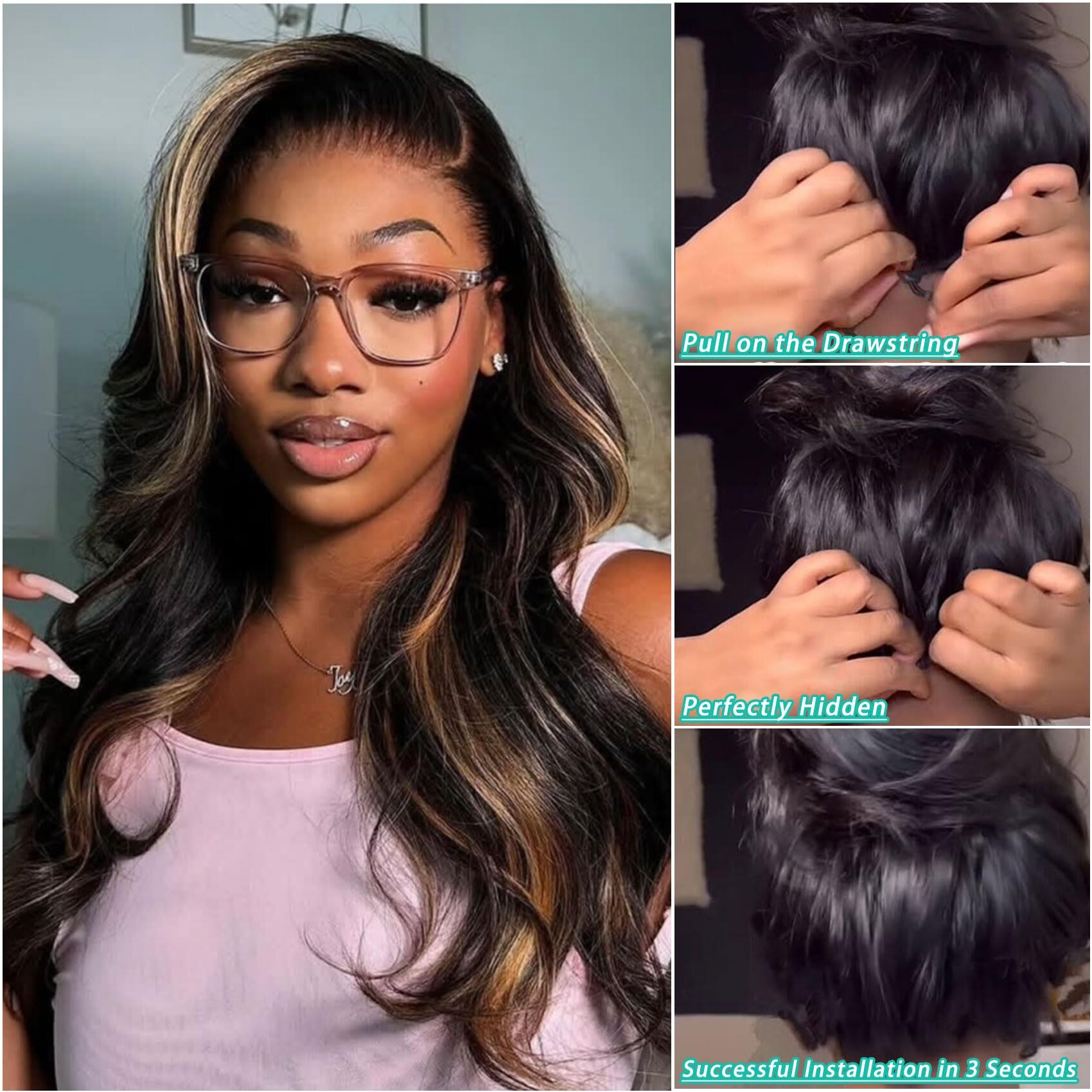 V Part Wig Human Hair Body Wave Glueless No Leave Out Upgrade 24 Inch U Part Wigs Human Hair Clip In Half Wigs 100% Real Human Hair Elastic Drawstring For Women 180% Density 1B/30
