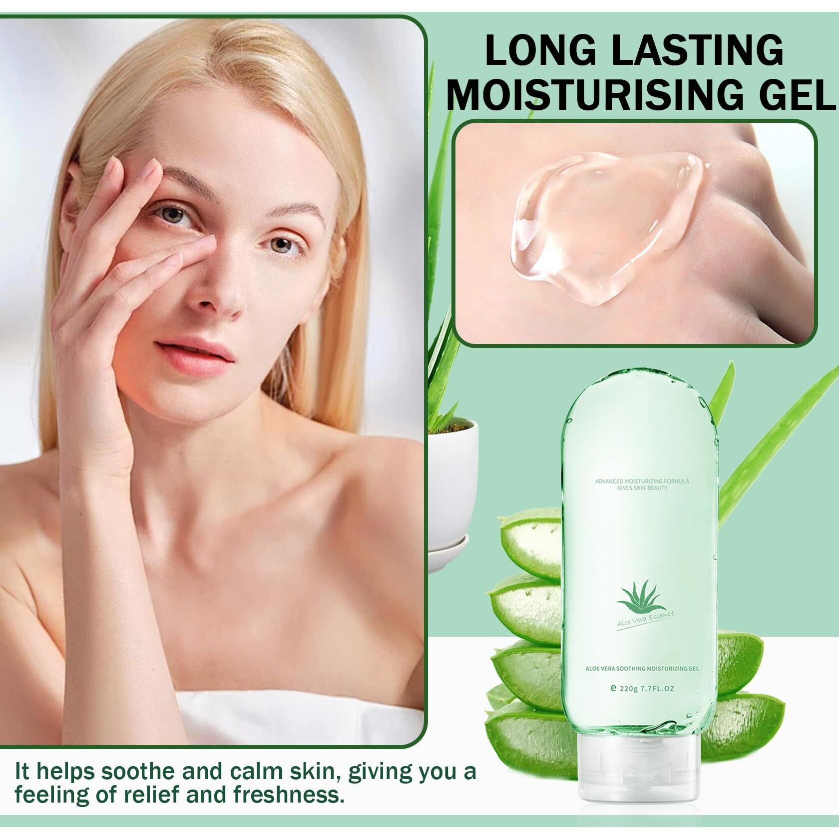 Moisturizing Gel For Face & Body,Non-Sticky Gel After Sun Aloe Lotion Skin Care,Fast Absorbing Long Lasting Refreshing Hydrating Face Moisturizer For All Skin Types 03