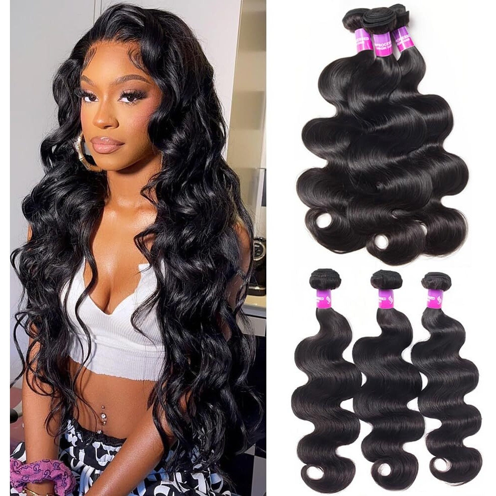 12A Human Hair Bundles 300G Body Wave Bundles Human Hair Extensions 26 28 30 Inch Brazilian Virgin Body Wave 3 Pieces Deals Unprocessed Brazilian Quick Weave Extensions Natural Black