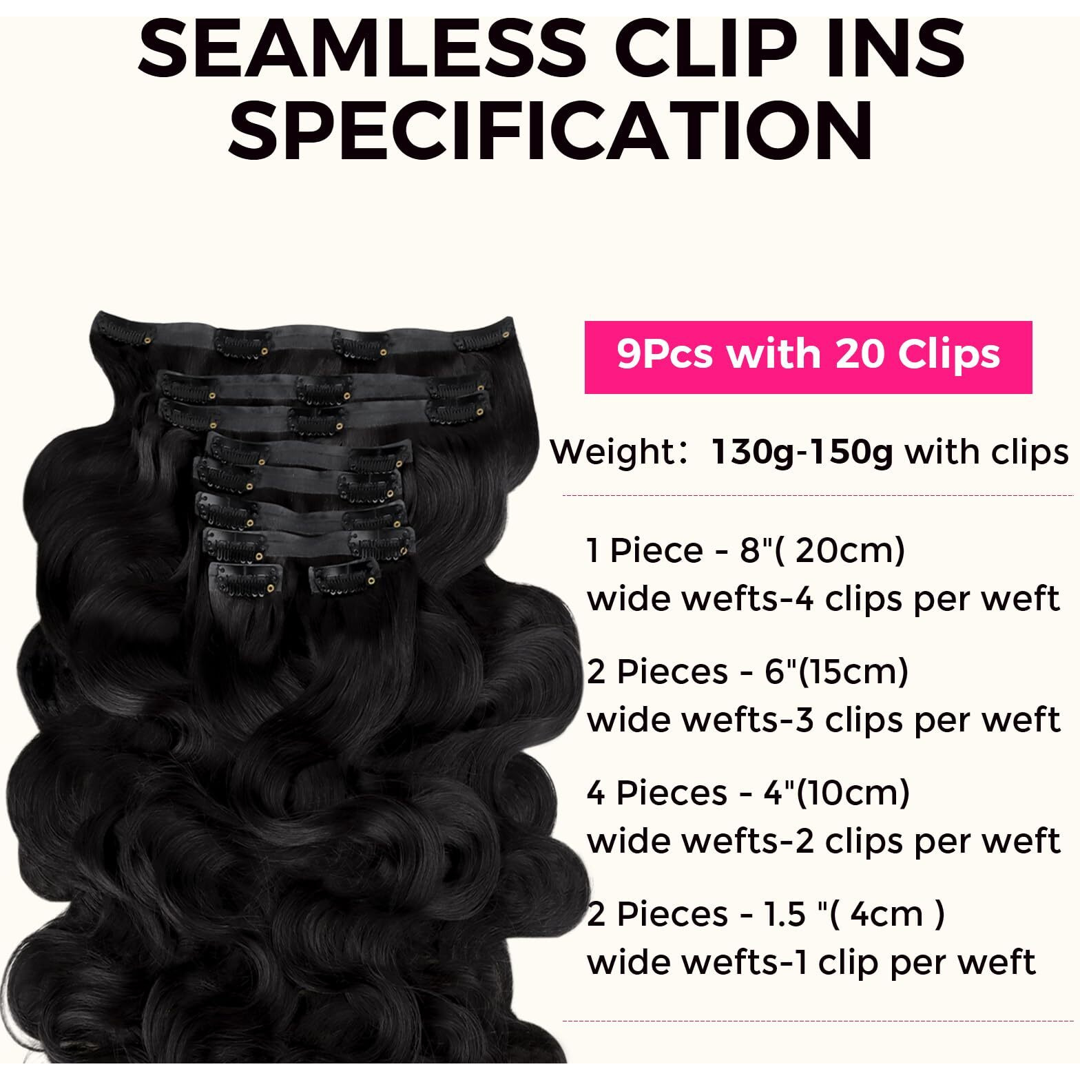Lashey Seamless Clip In Hair Extensions Human Hair 9Pcs Body Wave 1 Jet Black 150G 24 Inch Clip In Hair Extensions With Pu Soft Invisi Edge For Women