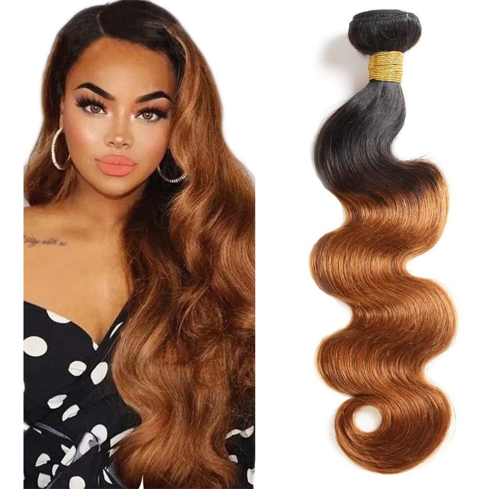 1B30 Ombre Body Wave Bundle Brown Human Hair Bundle 100% Unprocessed Virgin Hair Brazilian Double Weft Extensions Dark Brown Color 28 Inch For Women