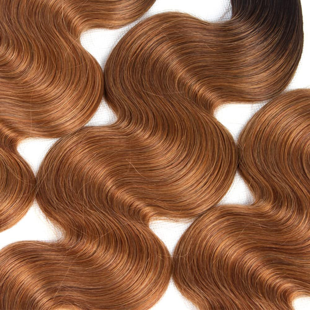 1B30 Ombre Body Wave Bundle Brown Human Hair Bundle 100% Unprocessed Virgin Hair Brazilian Double Weft Extensions Dark Brown Color 28 Inch For Women